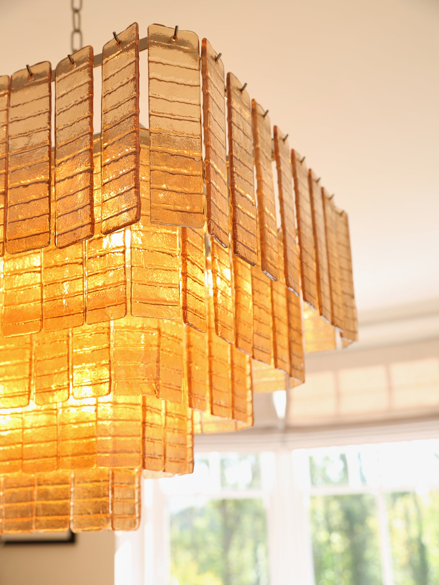Cascading Textured Glass Chandelier - Golden Amber