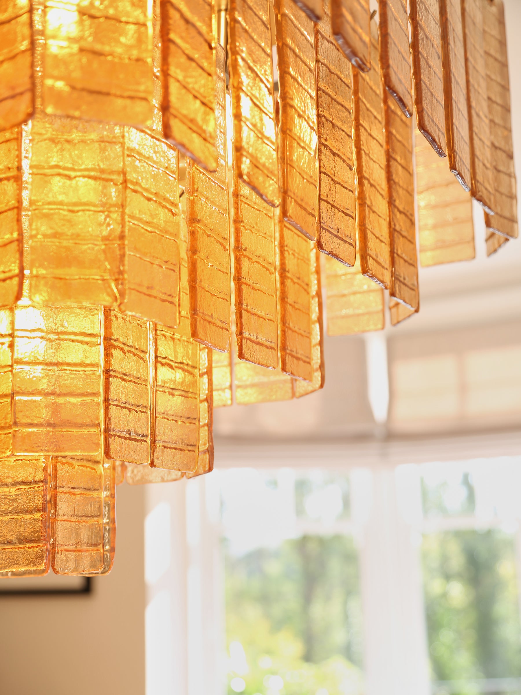 Cascading Textured Glass Chandelier - Golden Amber
