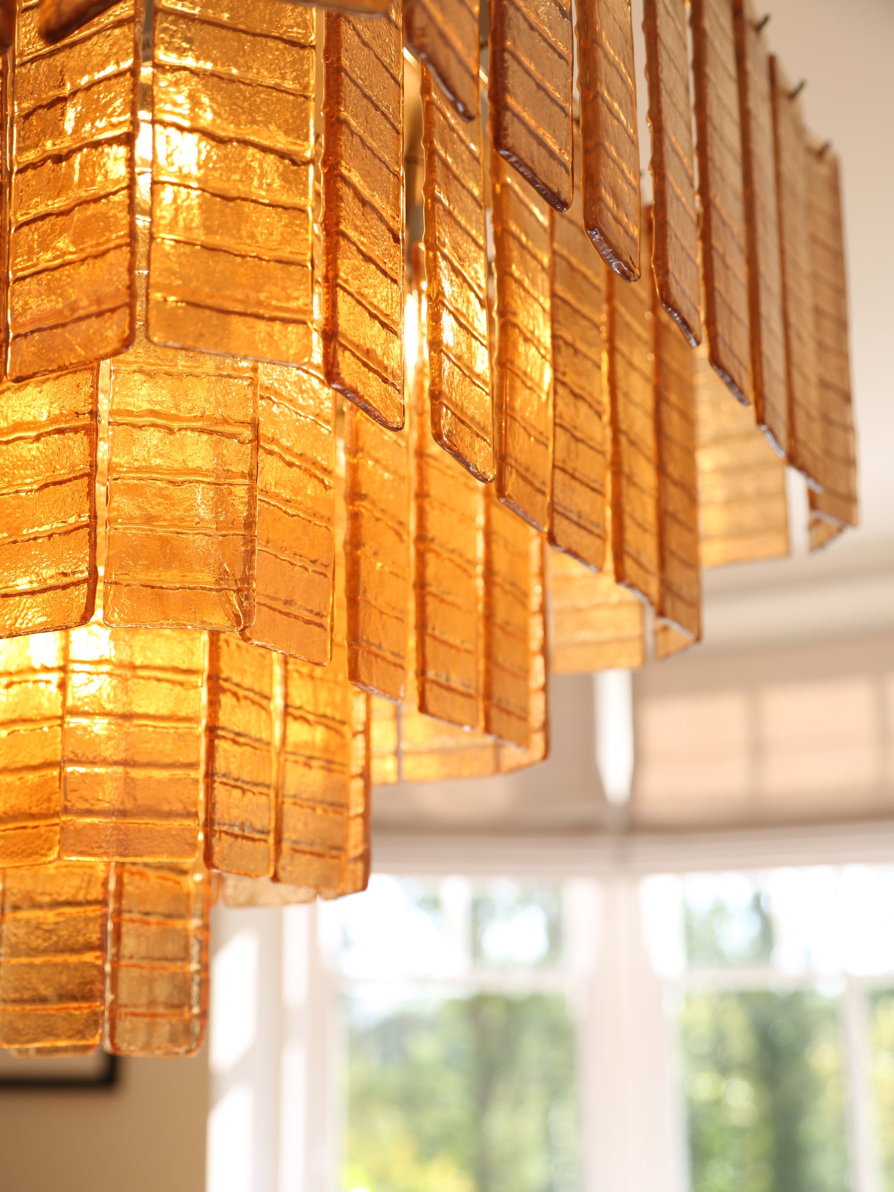 Cascading Textured Glass Chandelier - Golden Amber
