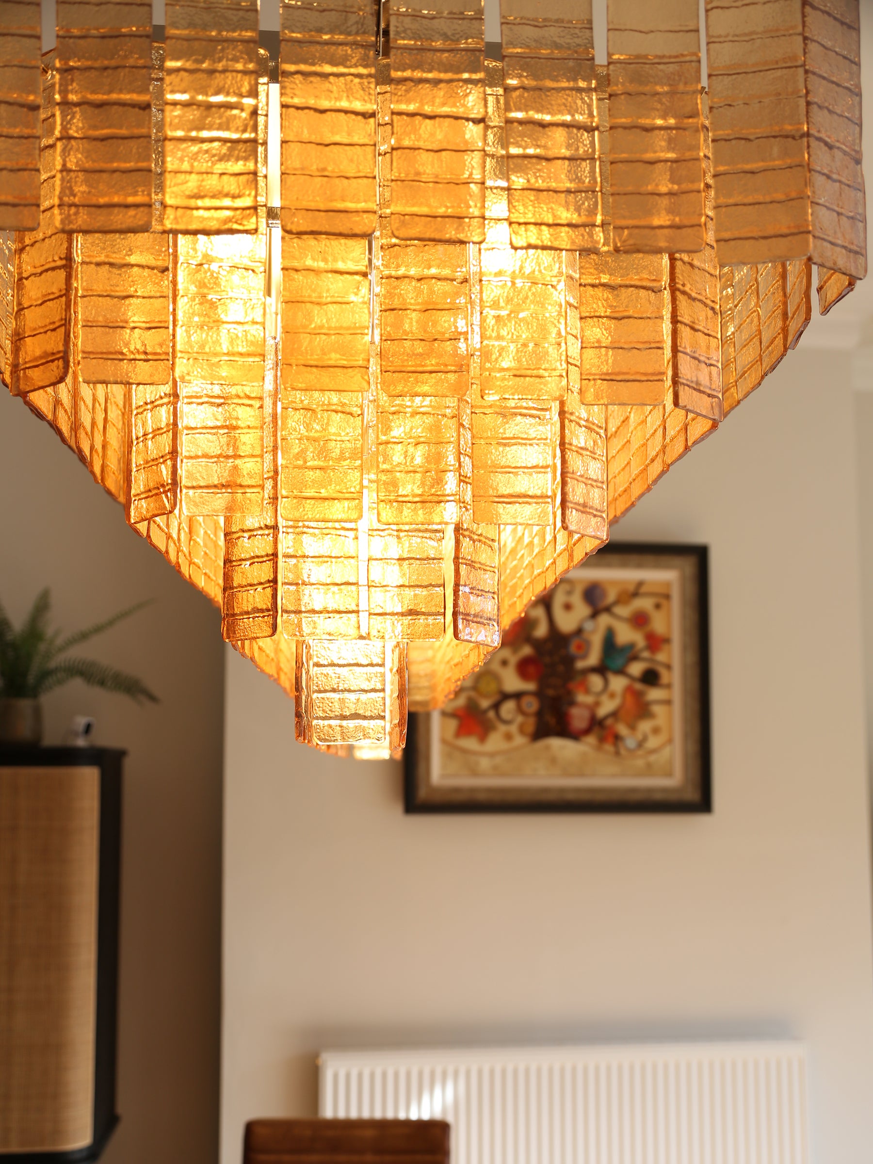 Cascading Textured Glass Chandelier - Golden Amber
