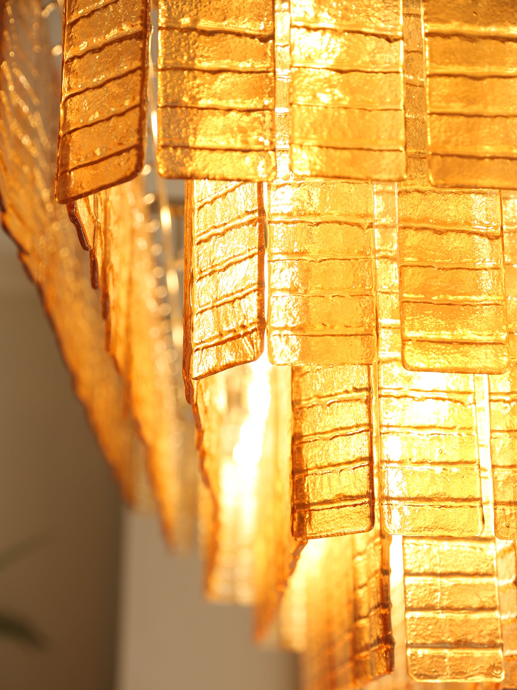Cascading Textured Glass Chandelier - Golden Amber