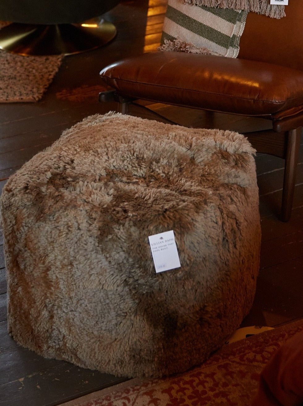 Dark Grey Sheepskin Pouffe