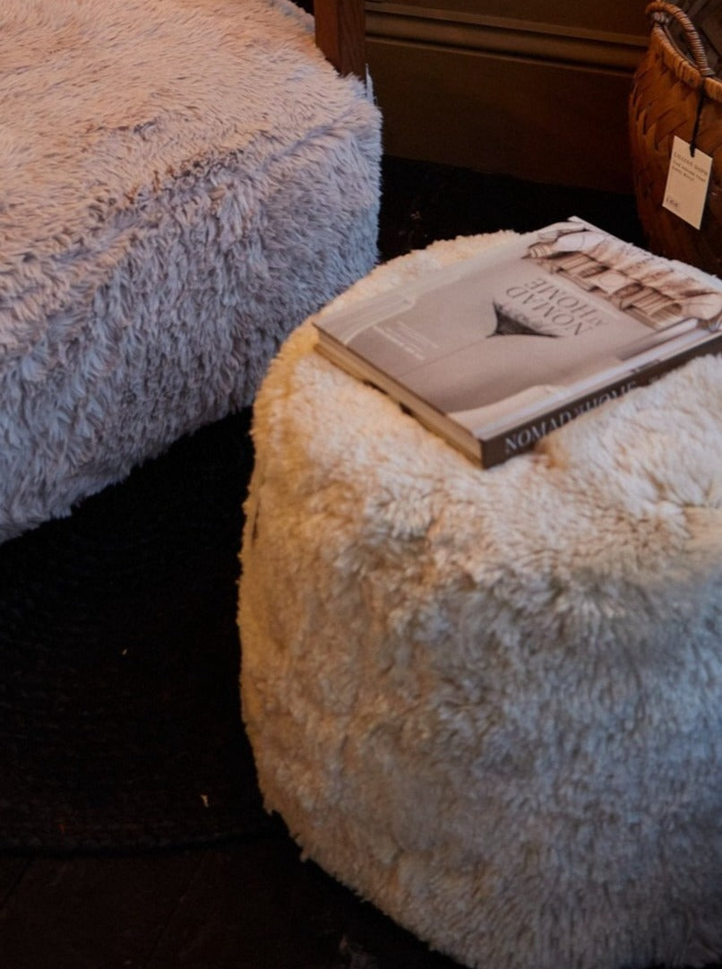 Rounded Cream Sheepskin Pouffe