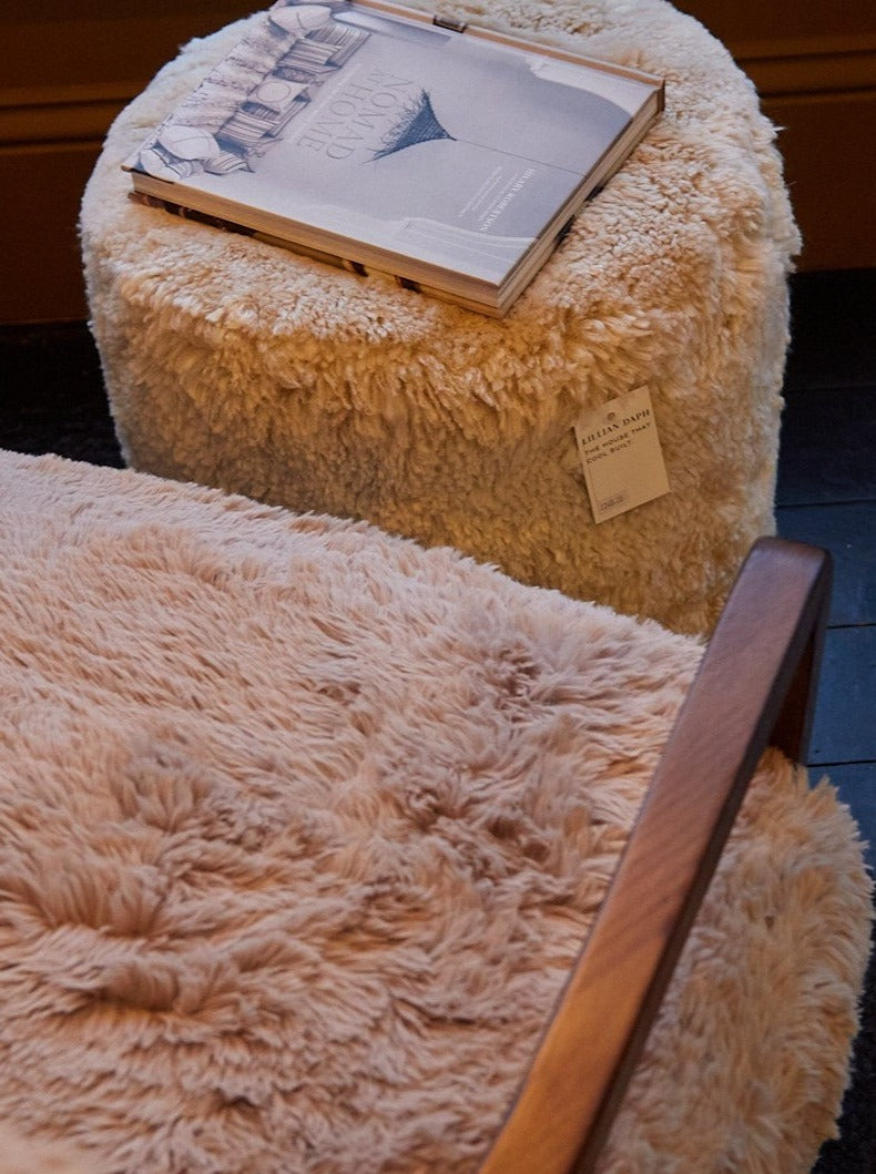 Rounded Cream Sheepskin Pouffe