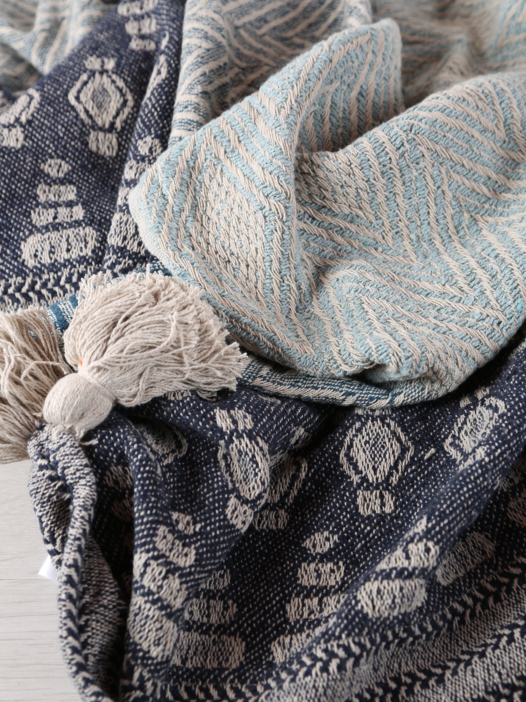 Milas Throw - Patterned - Recycled Cotton - Blue