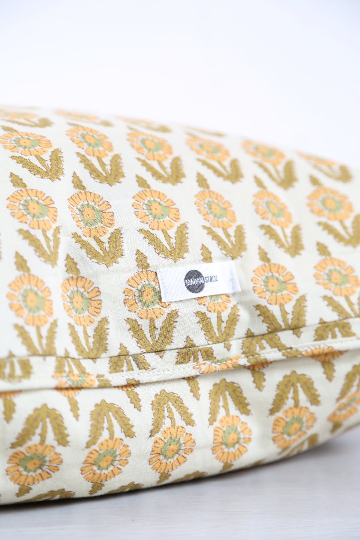 Eila Block Print Inspired Cushion - Ochre