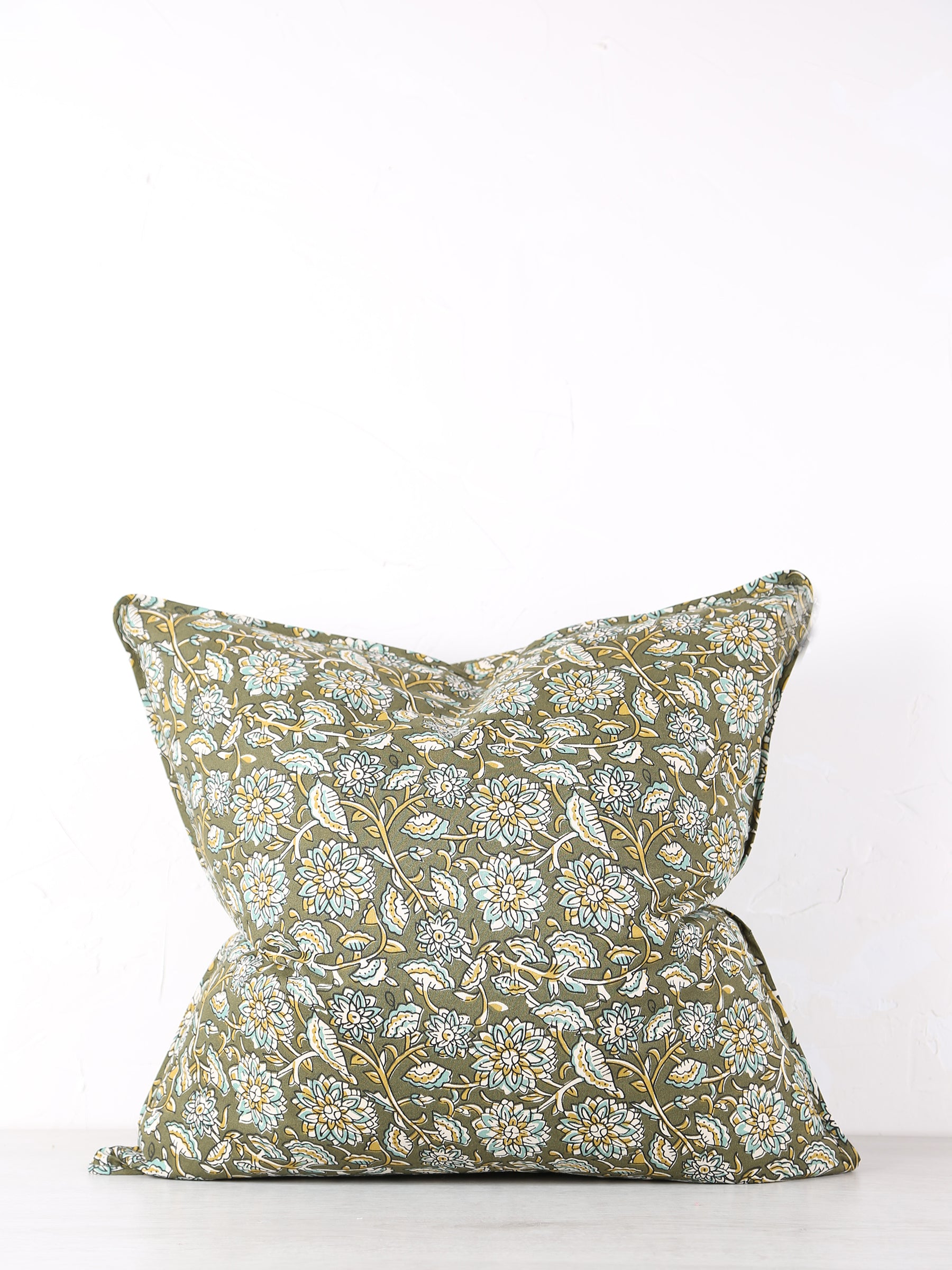 Auntal Block Print Inspired Cushion - Olive, Aloe