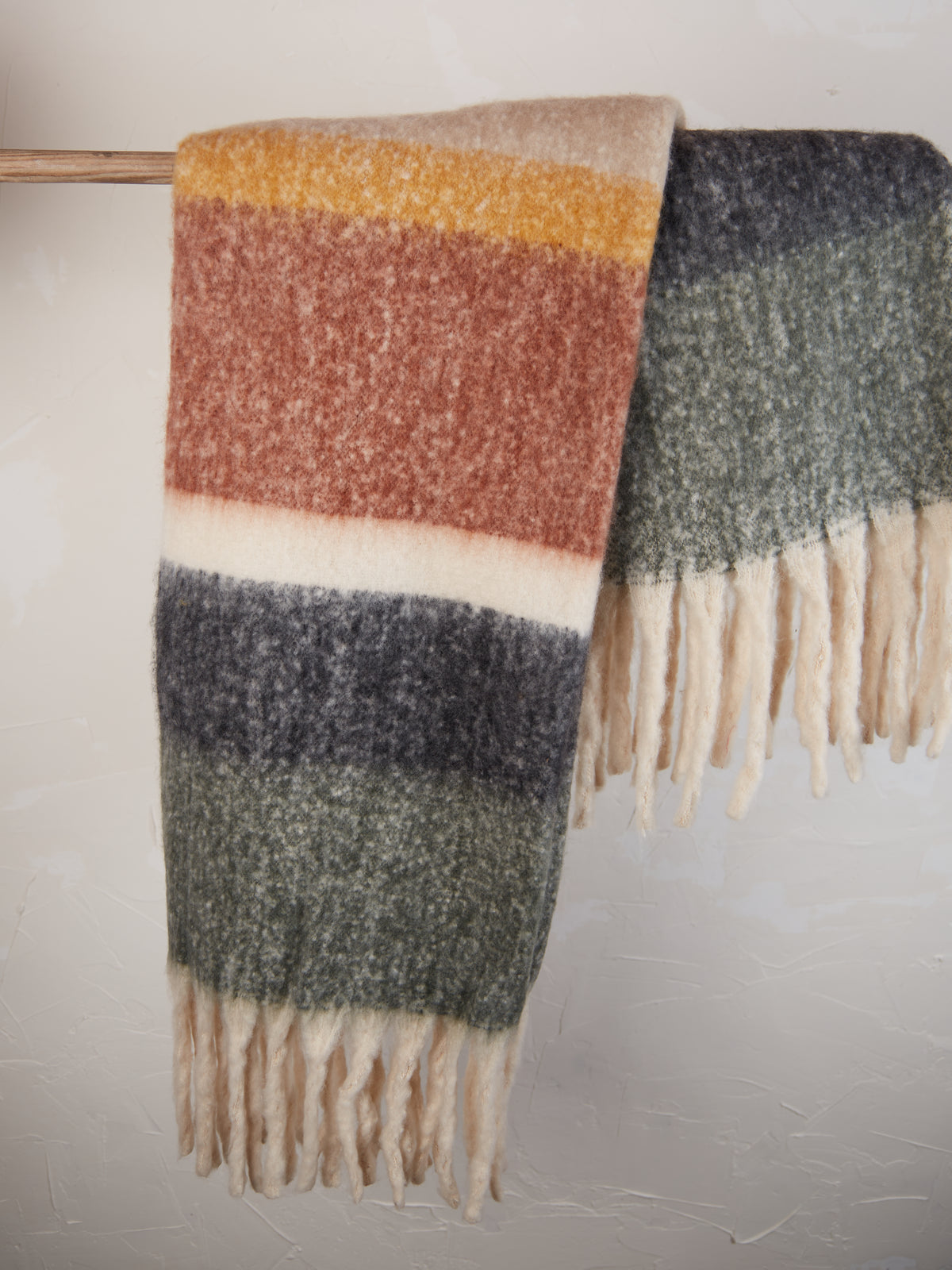 Isabel Recycled Fringed Stripe Throw - Rust Stripe