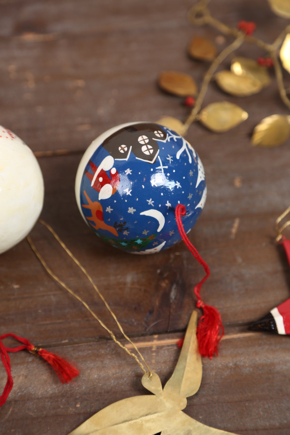 Handmade Paper Mache Christmas Baubles - Set Of 2