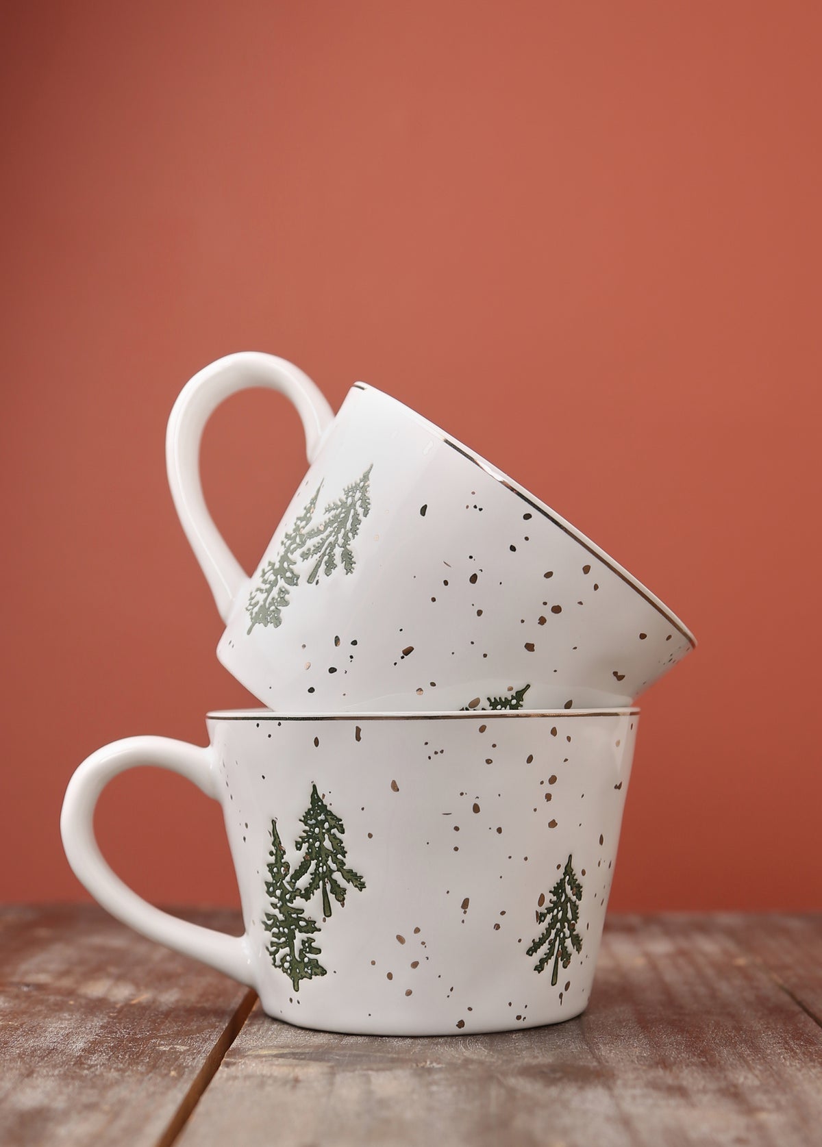 Skiing Motif Stoneware Mug - Set of 2