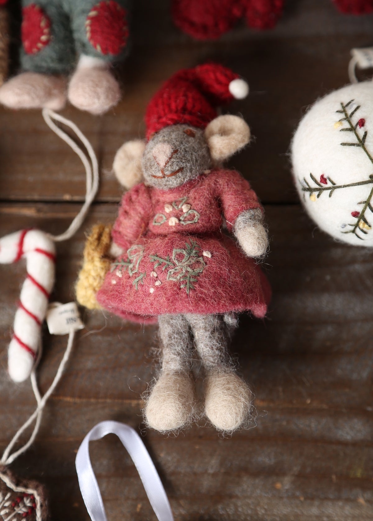 Maggie & Myrtle - Handcrafted Felt Mouse Hanging Decorations