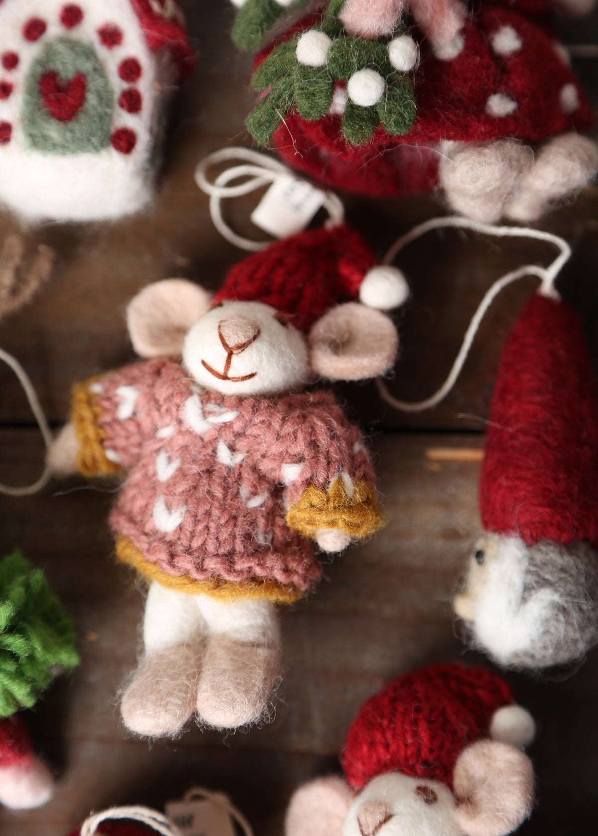 Maude & Mildred - Handcrafted Felt Mouse Hanging Decorations
