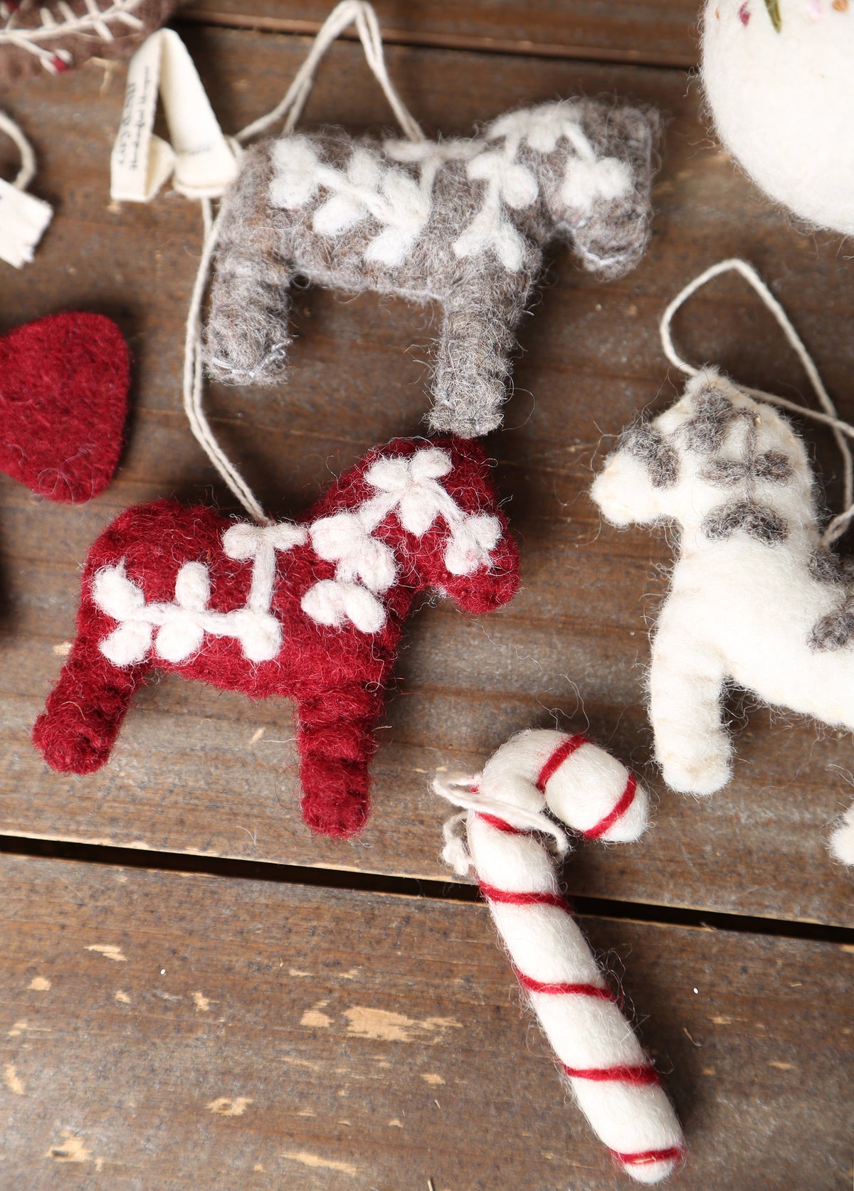 Folk Dala Horses - Set of 3 - Handcrafted Felt Hanging Decorations