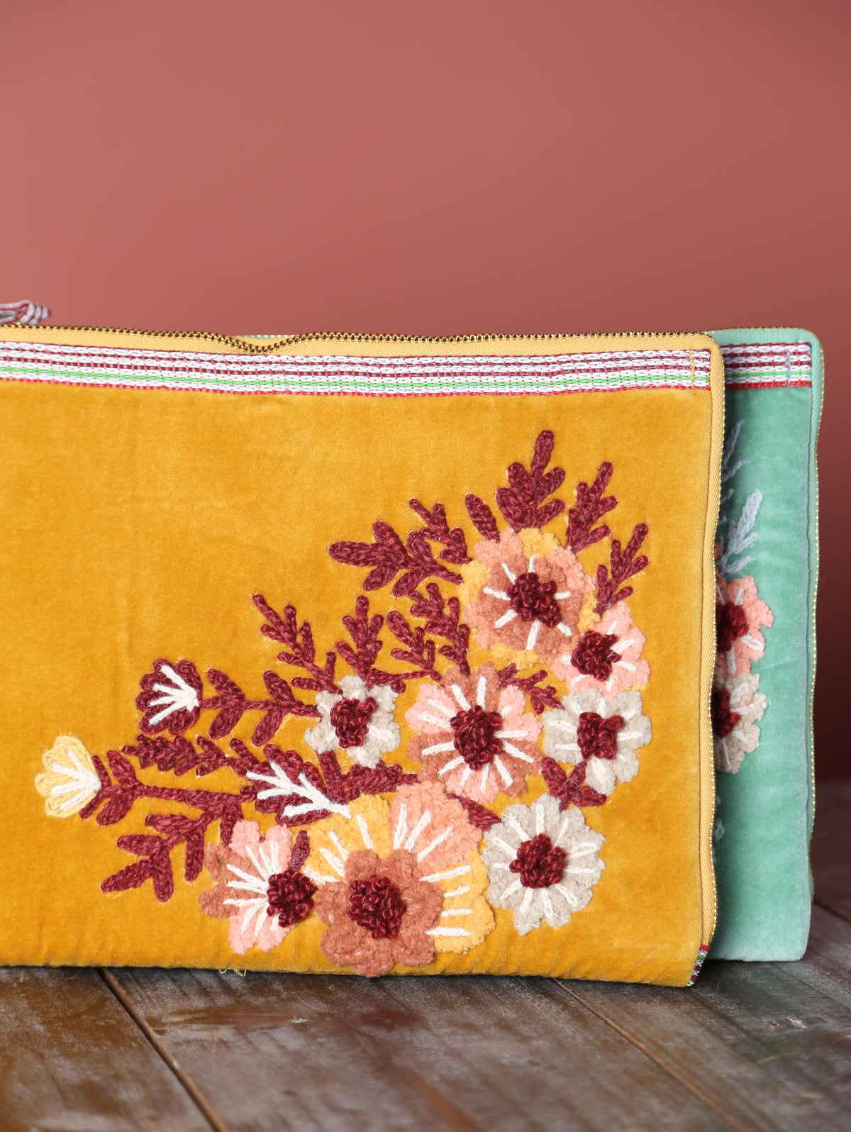 Embroidered Velvet Ipad Sleeve - 2 Colours Available