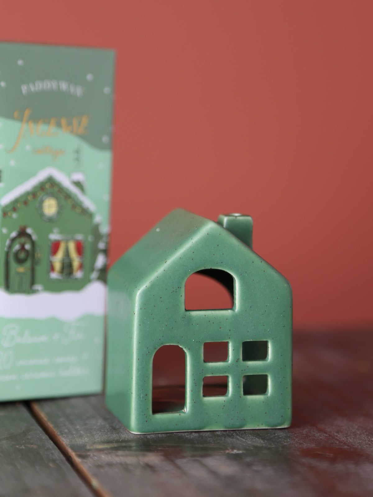 Ceramic Village Incense Holder - Green Cottage - Balsam & Fir