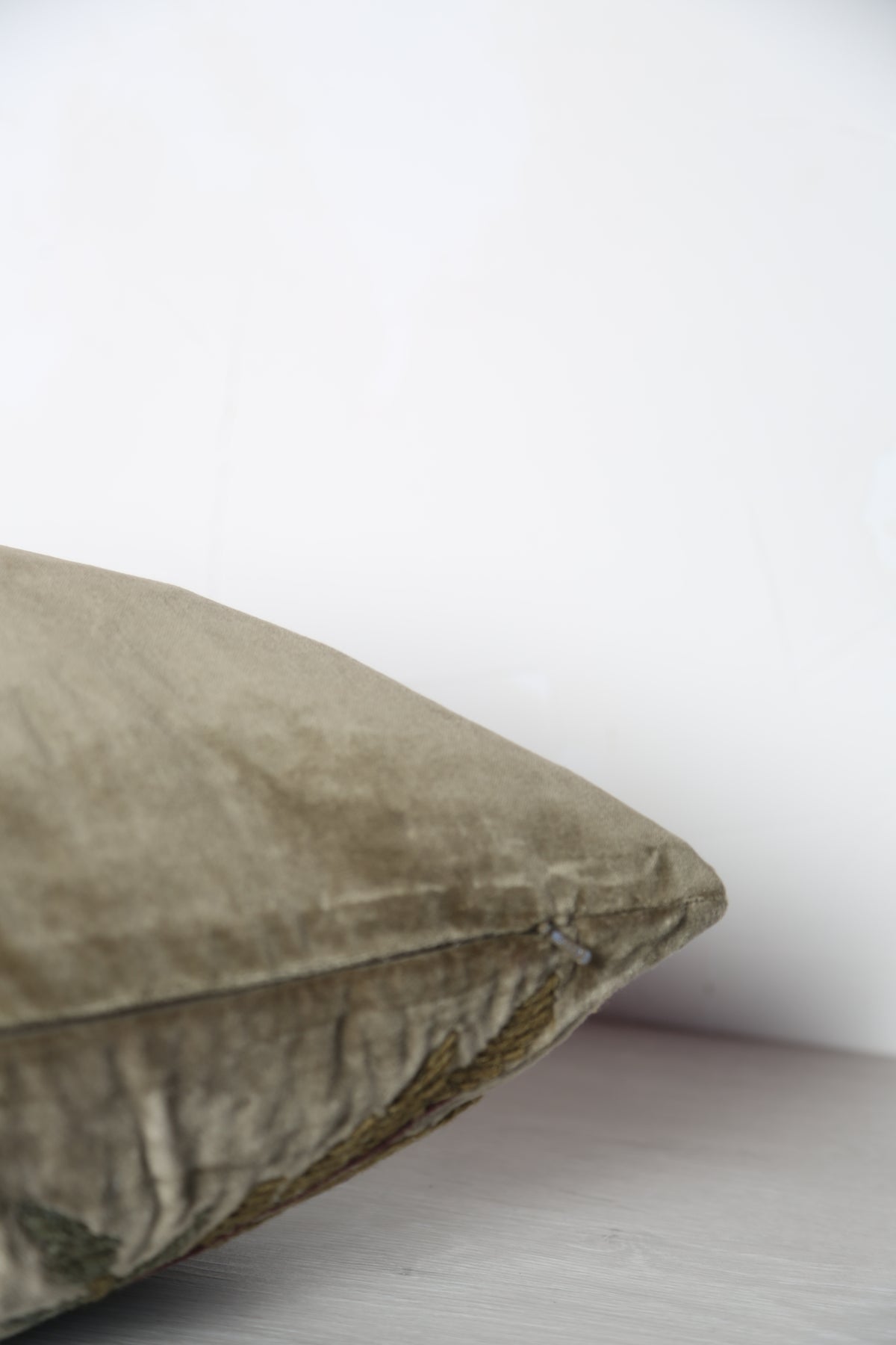 Embroidered Floral Velvet Cushion - Dark Olive, Multi