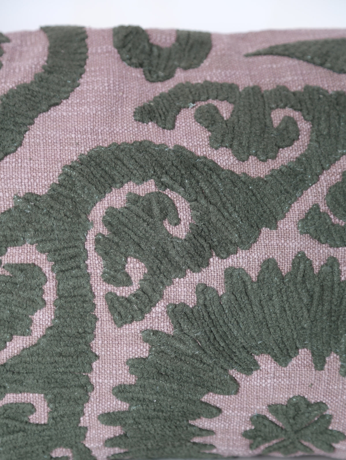 Suzani Embroidered Velvet Cushion - Lilac, Green