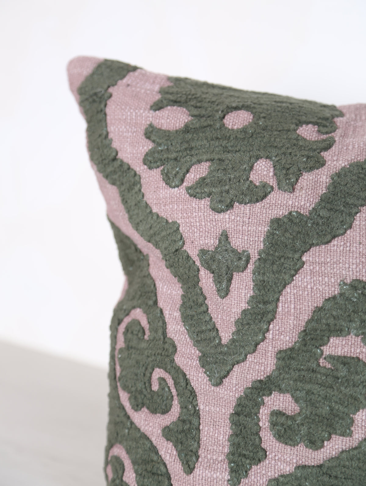 Suzani Embroidered Velvet Cushion - Lilac, Green
