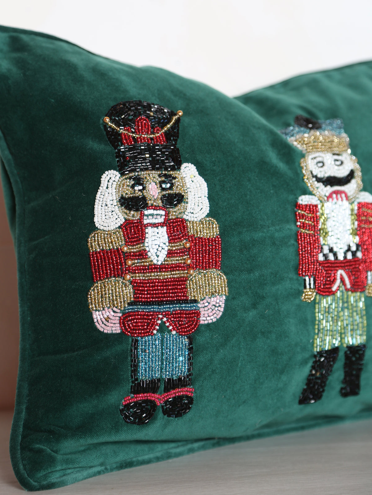 Beaded Nutcrackers Cushion - Emerald