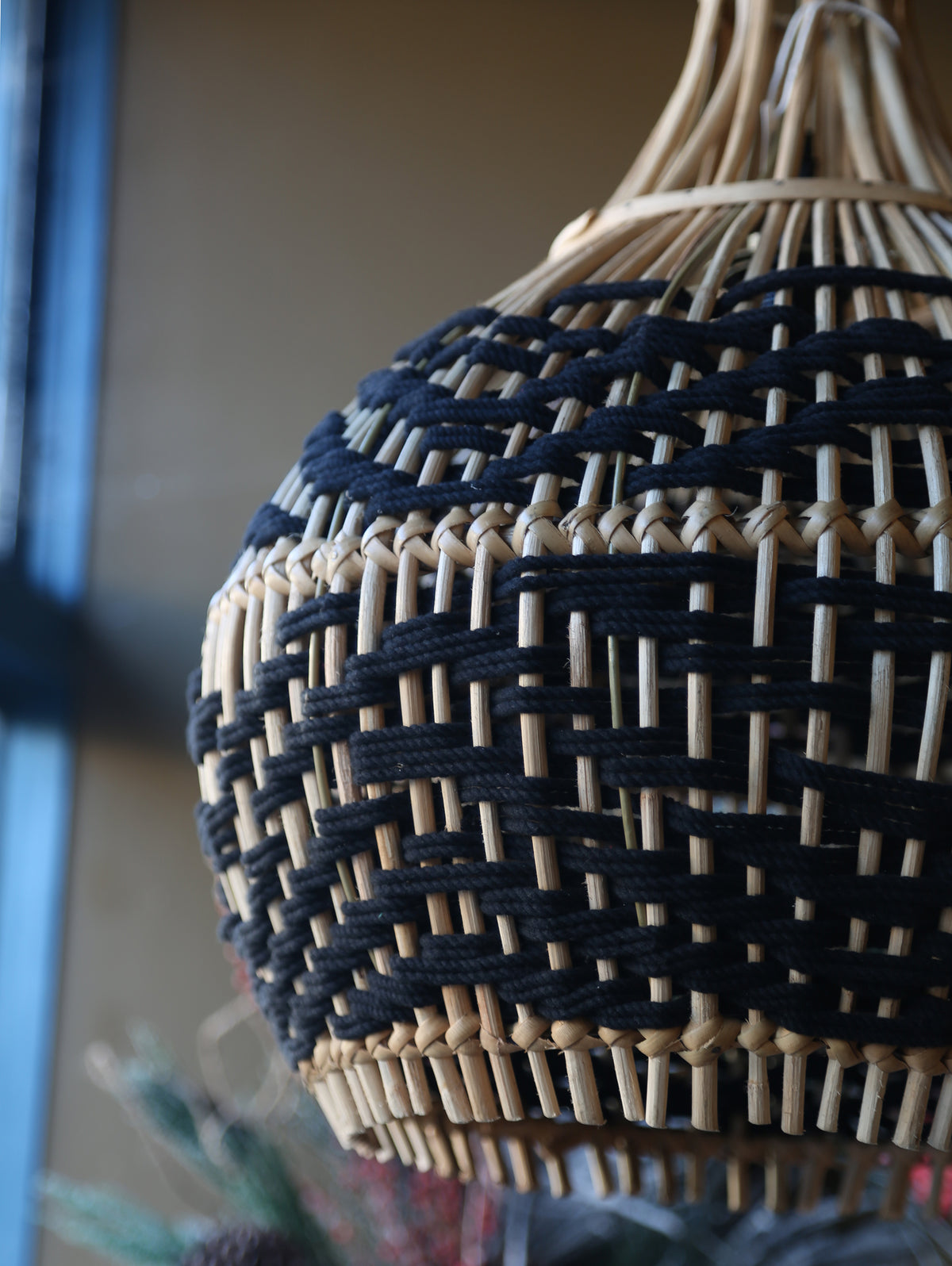 Bamboo Lamp Shade - Woven Black Cotton