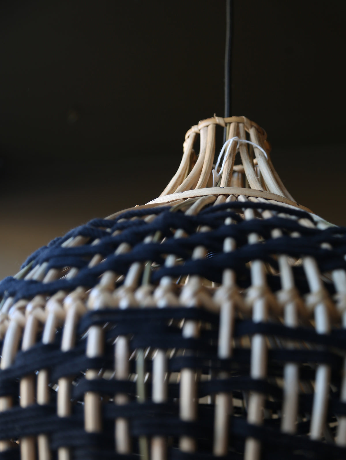Bamboo Lamp Shade - Woven Black Cotton