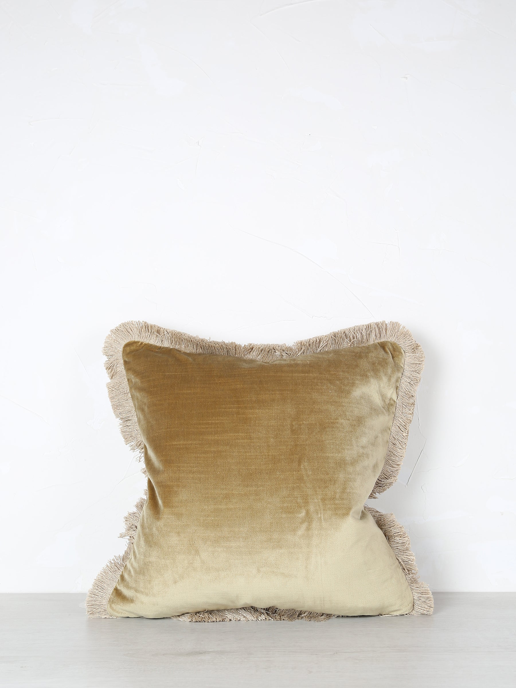 Elodie Velvet Fringed Cushion - Dusty Olive - 43 X 43cm