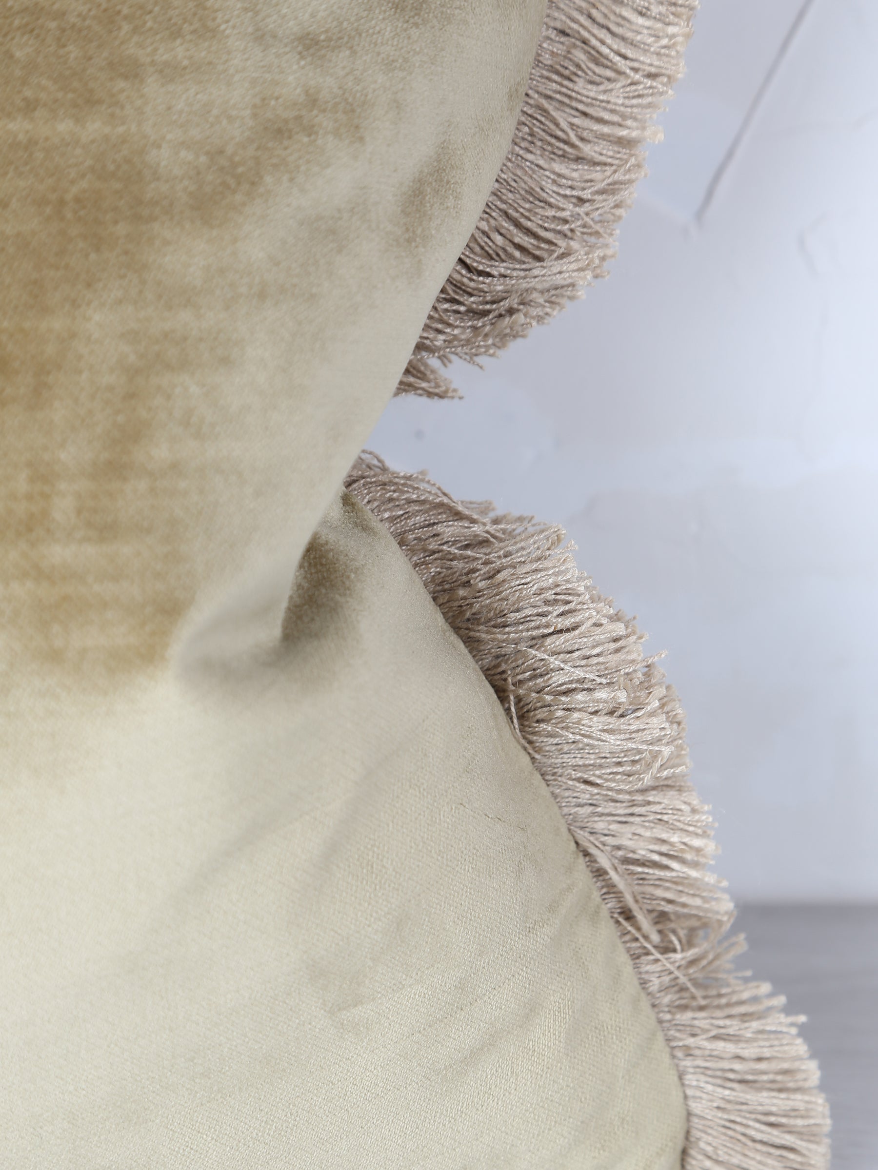 Elodie Velvet Fringed Cushion - Dusty Olive - 43 X 43cm