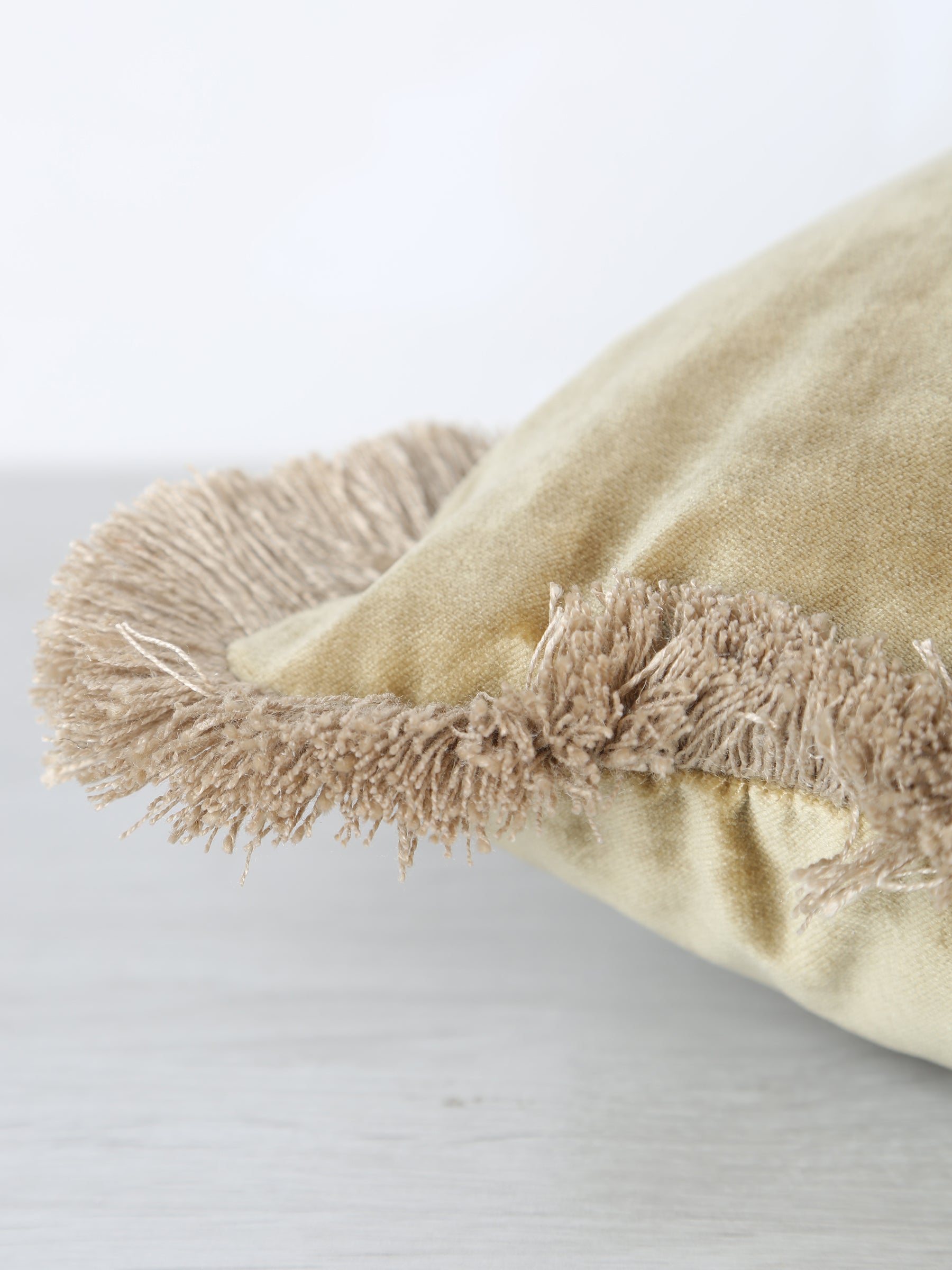 Elodie Velvet Fringed Cushion - Dusty Olive - 43 X 43cm