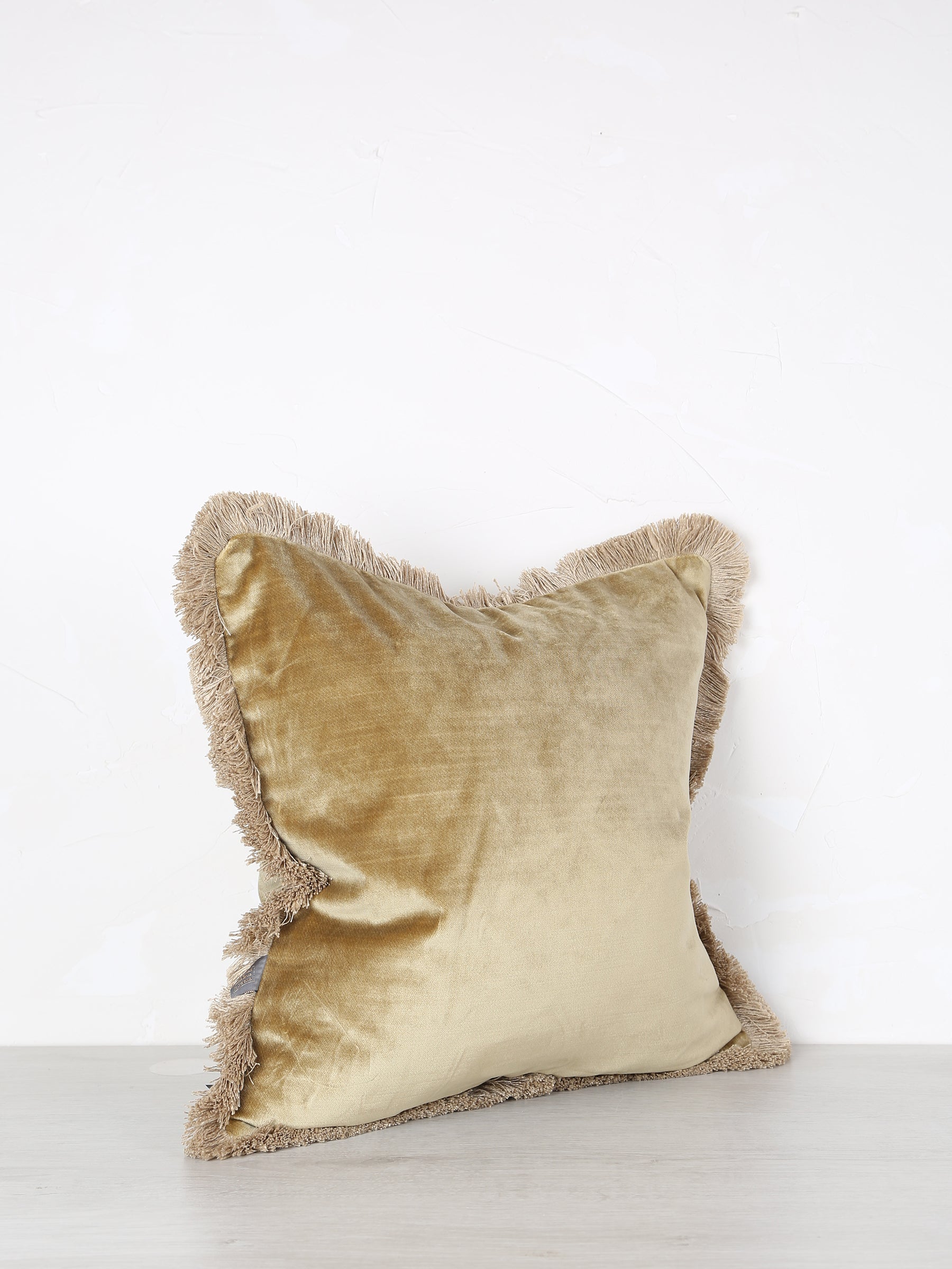 Elodie Velvet Fringed Cushion - Dusty Olive - 43 X 43cm