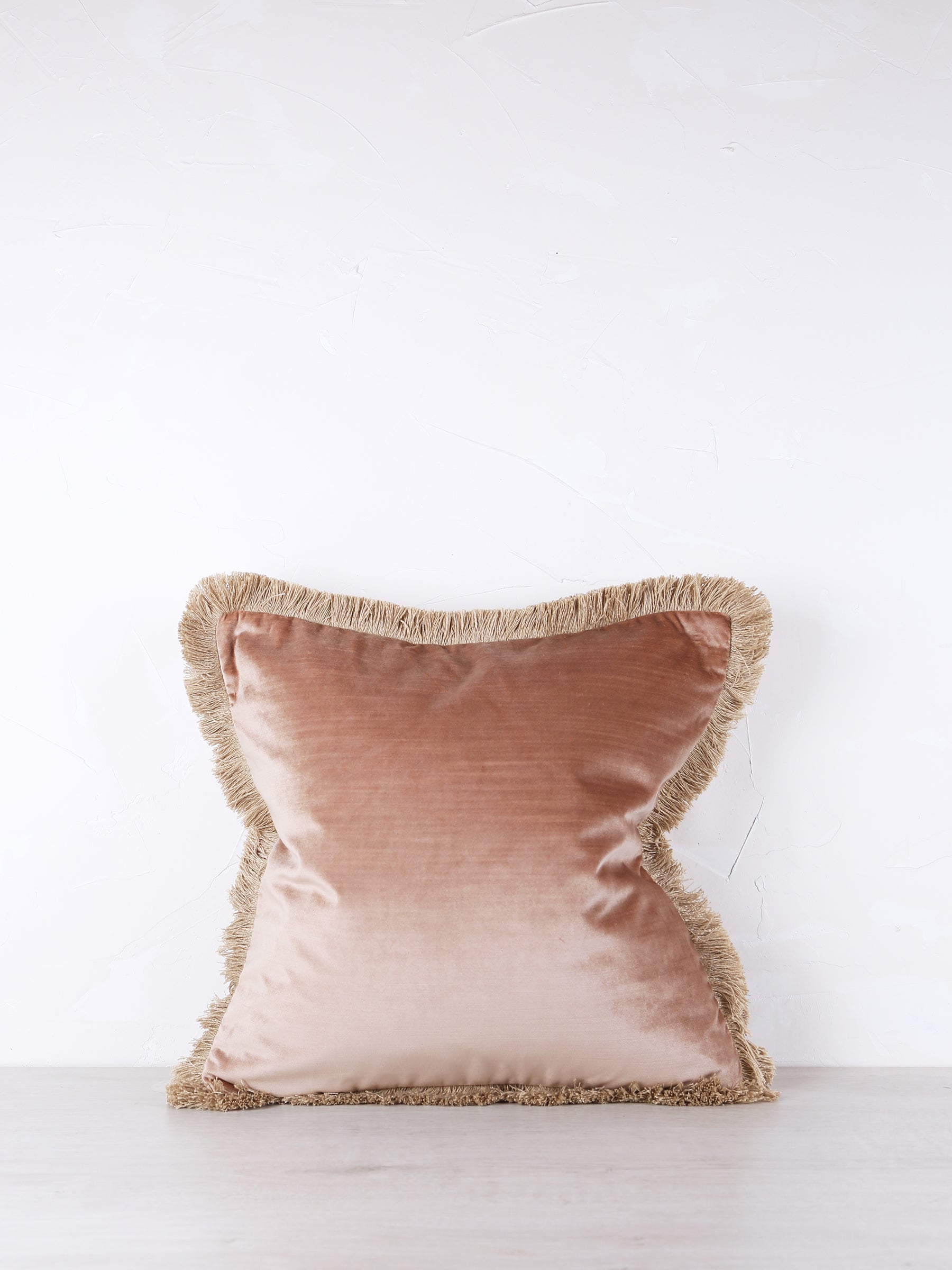 Elodie Velvet Fringed Cushion - Dusk Rose - 43 X 43cm