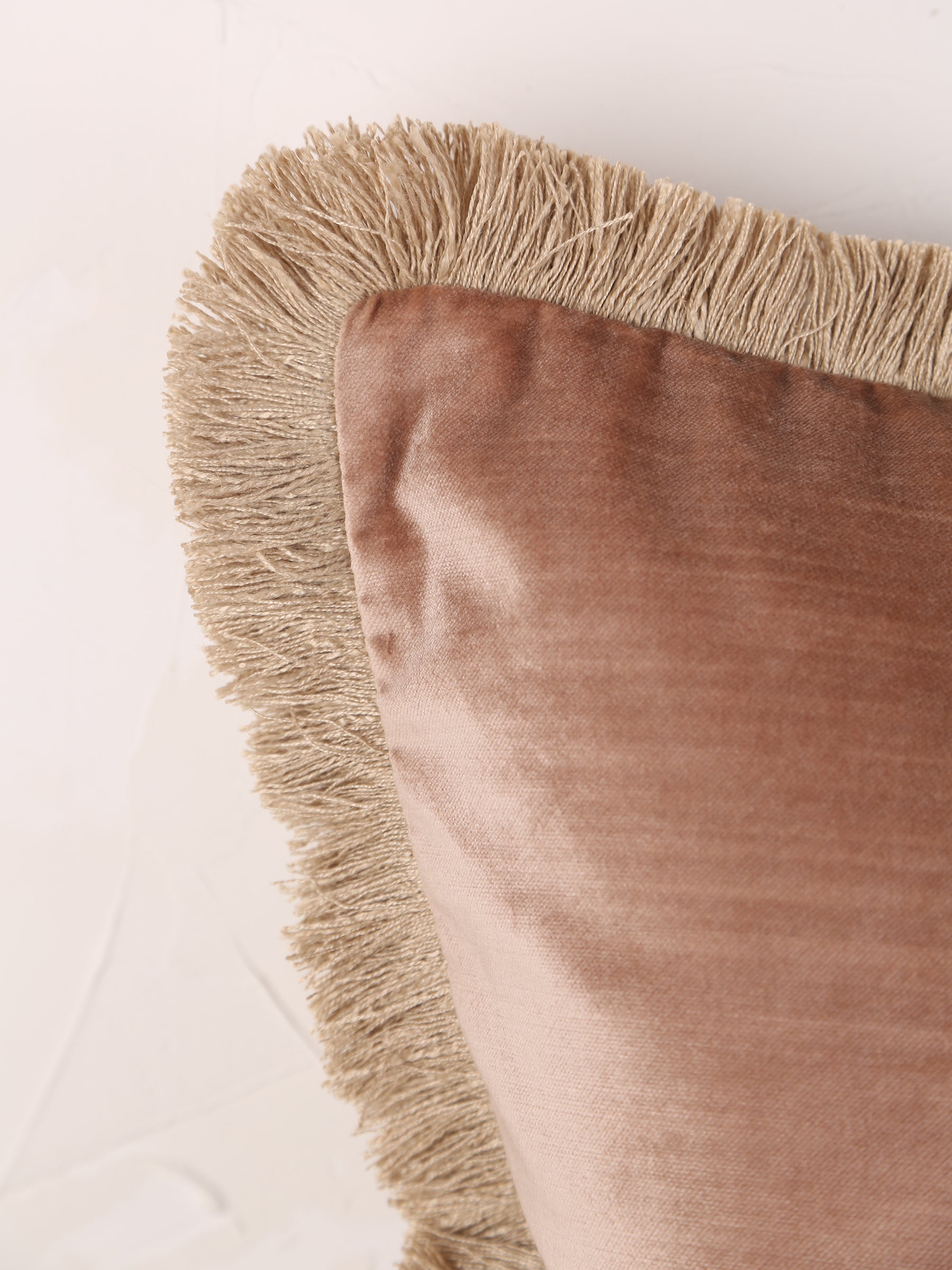 Elodie Velvet Fringed Cushion - Dusk Rose - 43 X 43cm