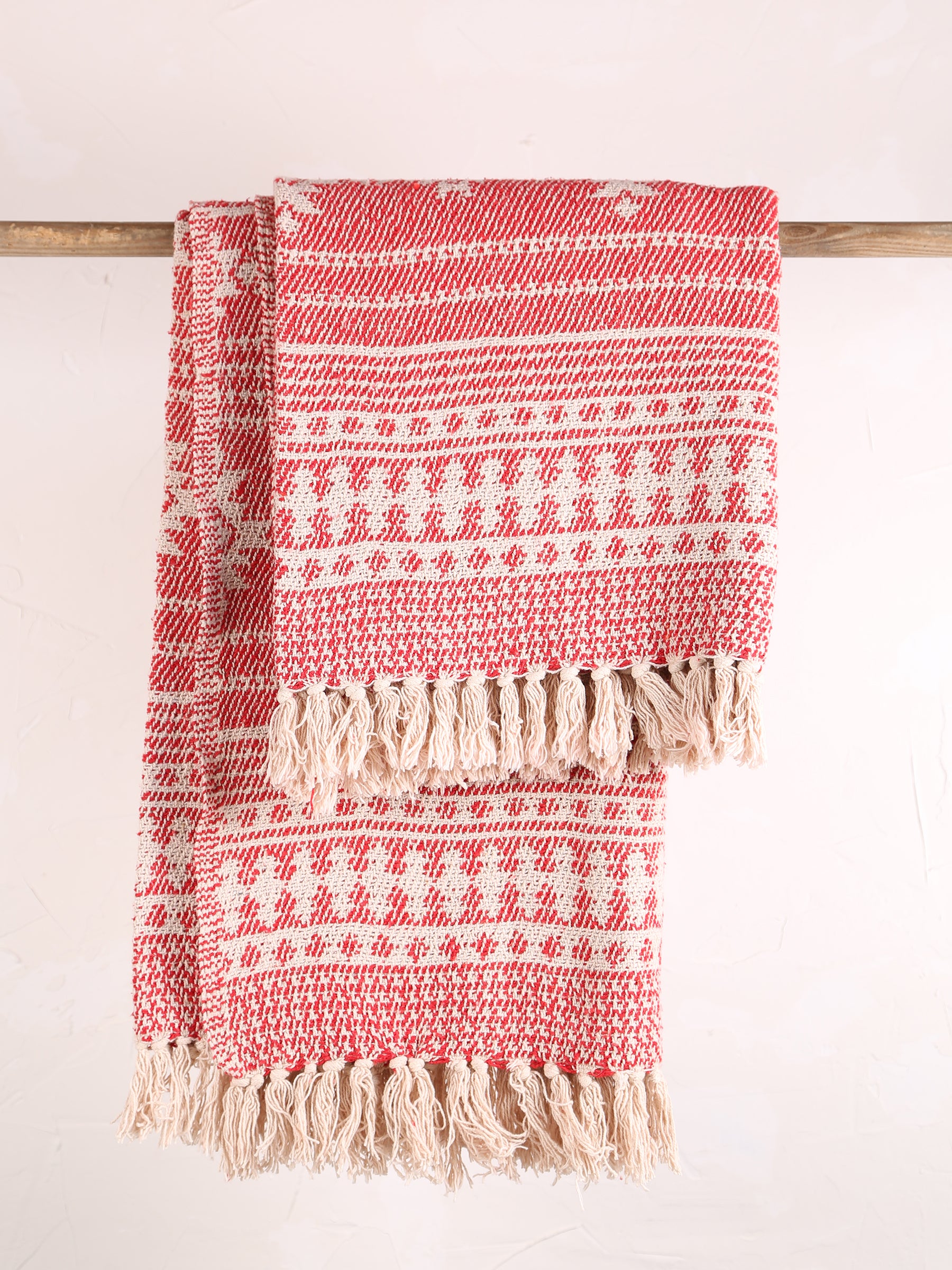 Oia Recycled Cotton Throw - Patterned Red