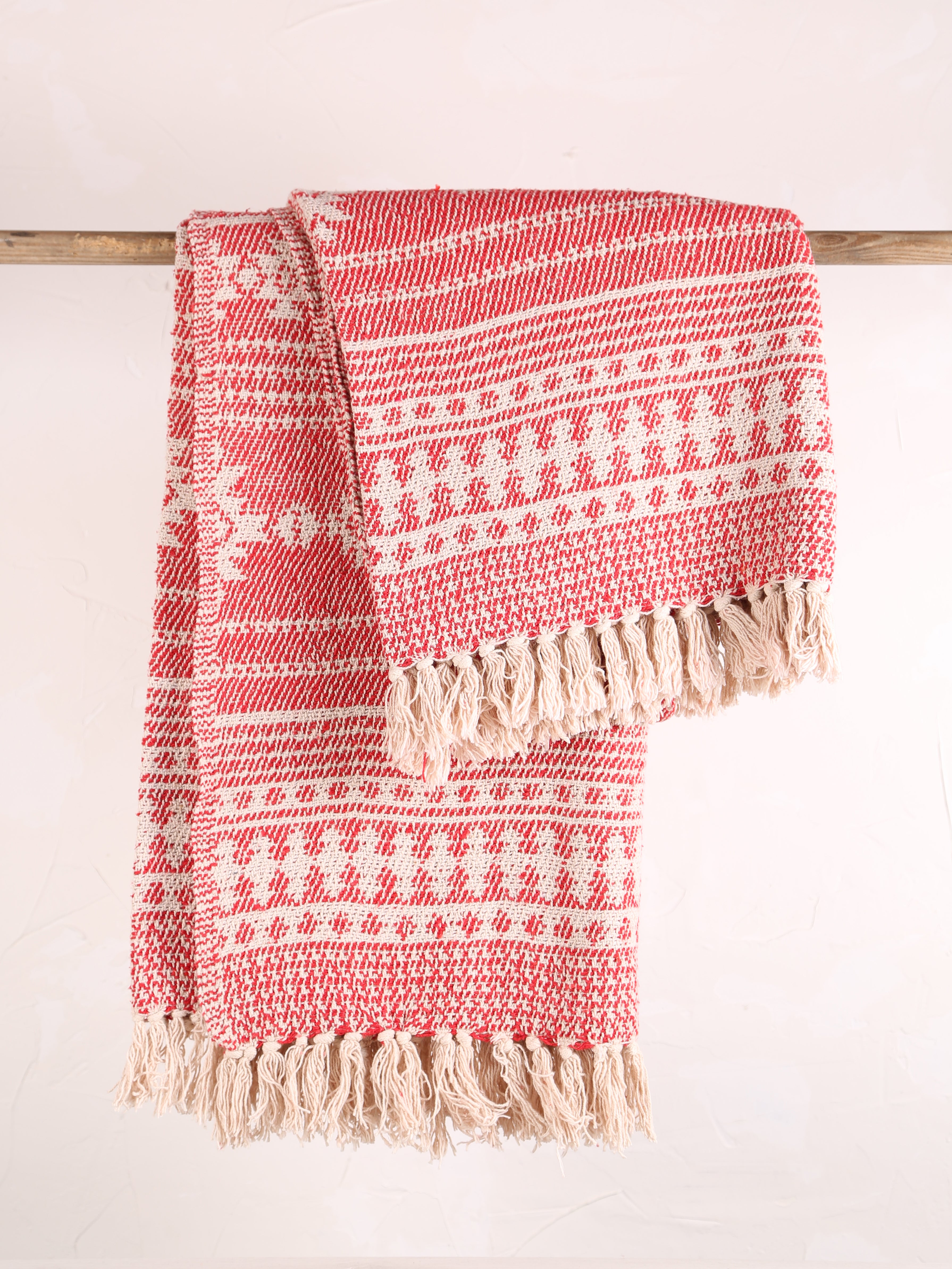 Oia Recycled Cotton Throw - Patterned Red