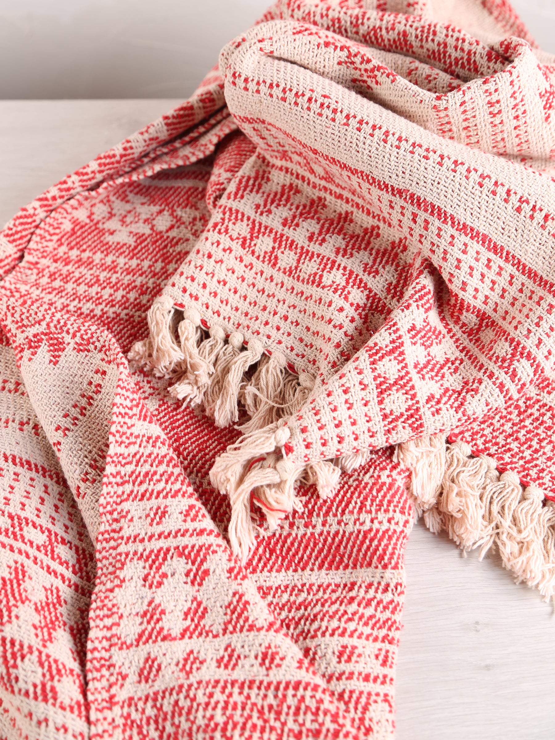 Oia Recycled Cotton Throw - Patterned Red