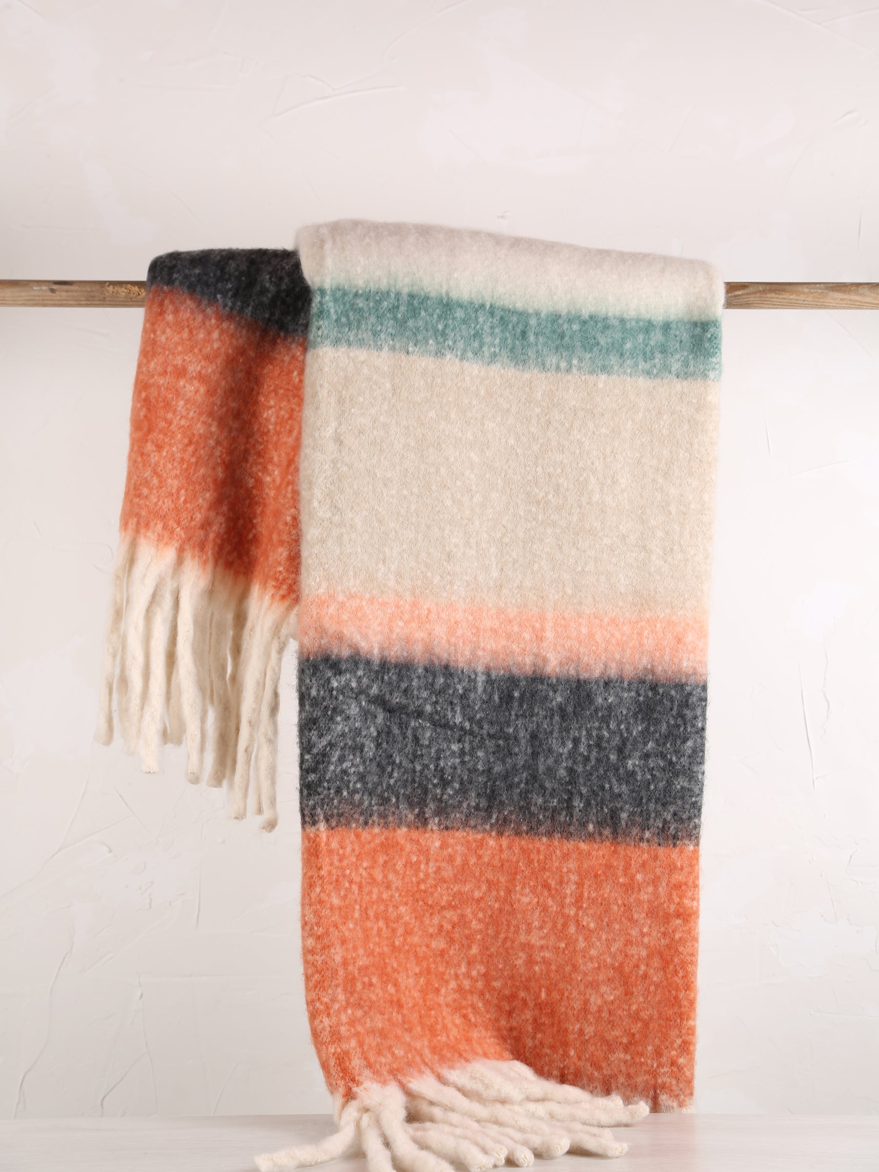 Isabel Recycled Fringed Stripe Throw - Chestnut