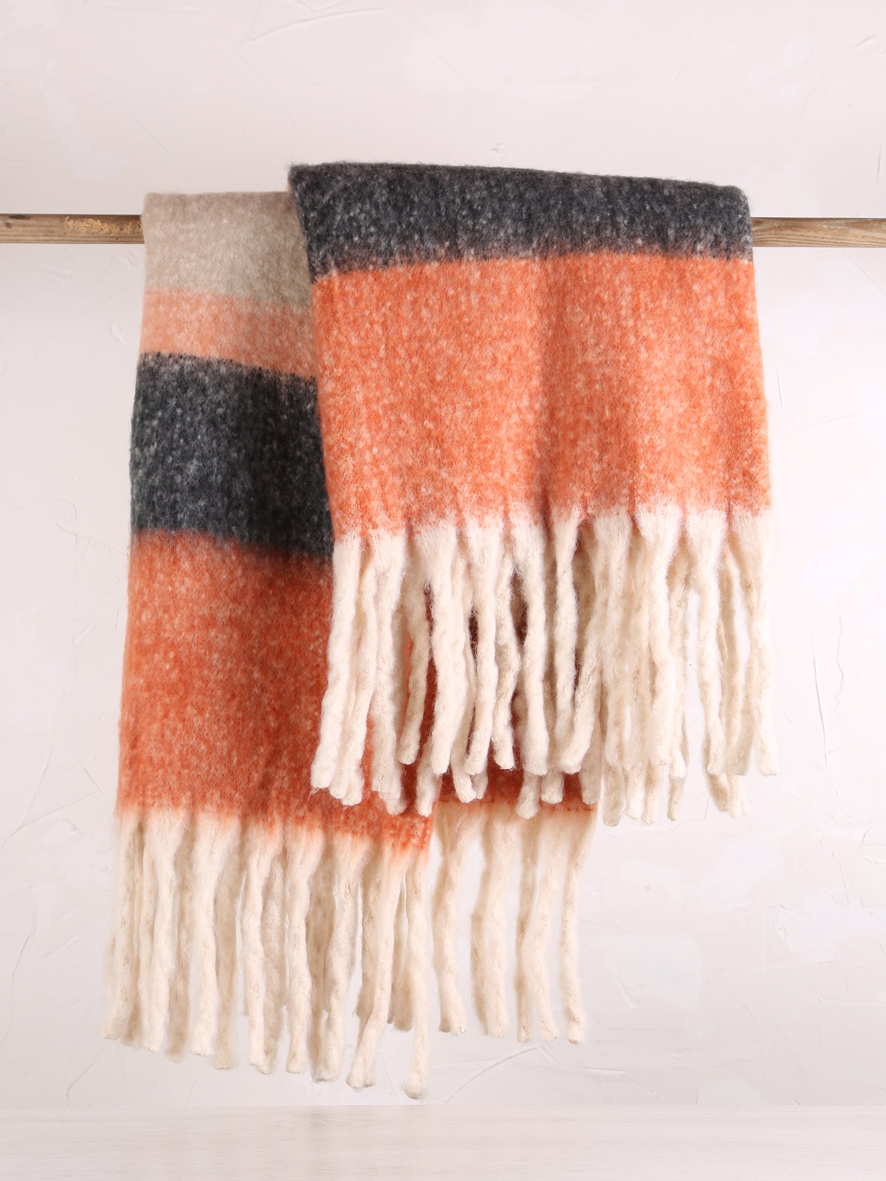 Isabel Recycled Fringed Stripe Throw - Chestnut