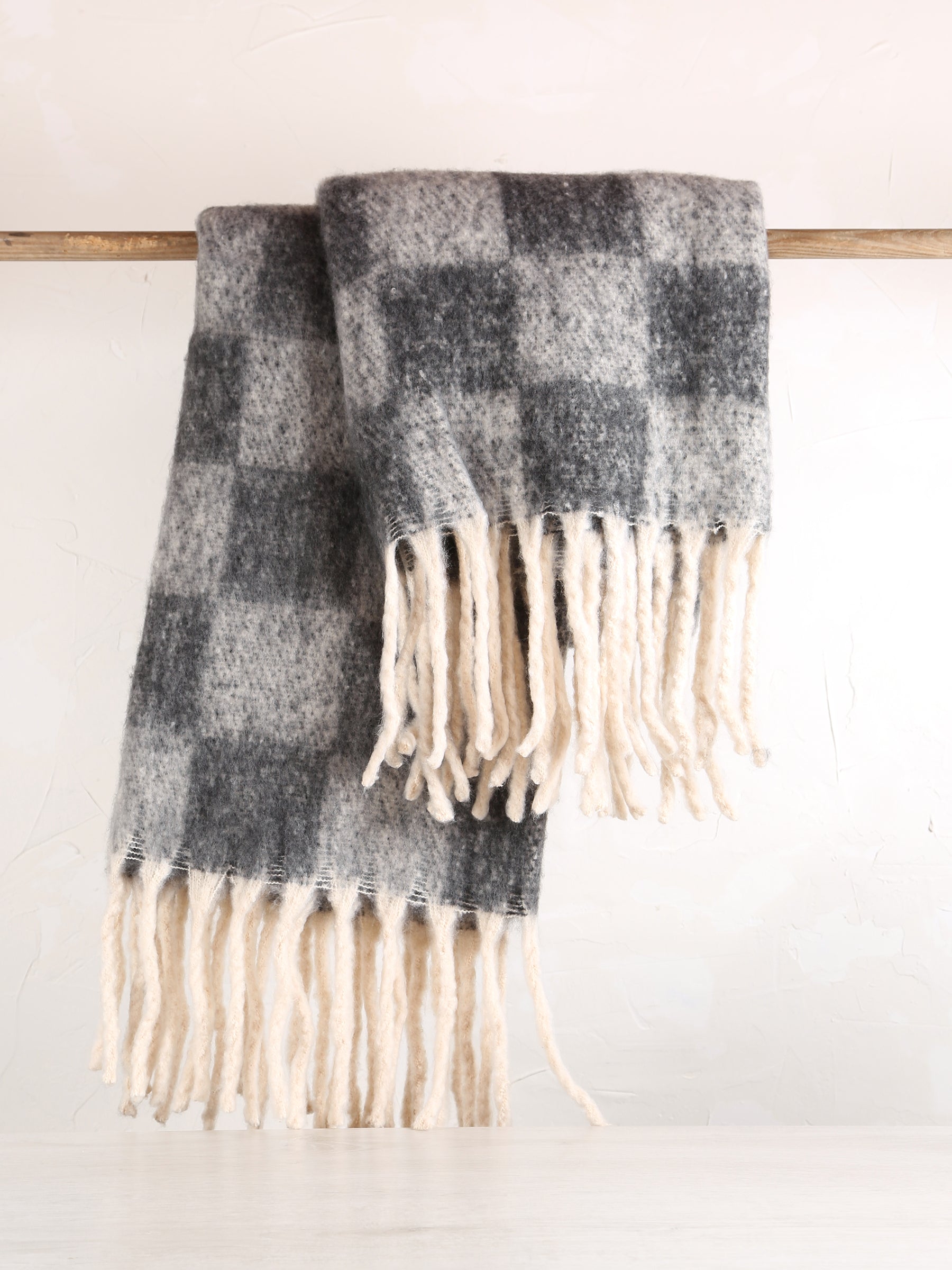Isabel Recycled Checked Fringed Throw - Ardoise