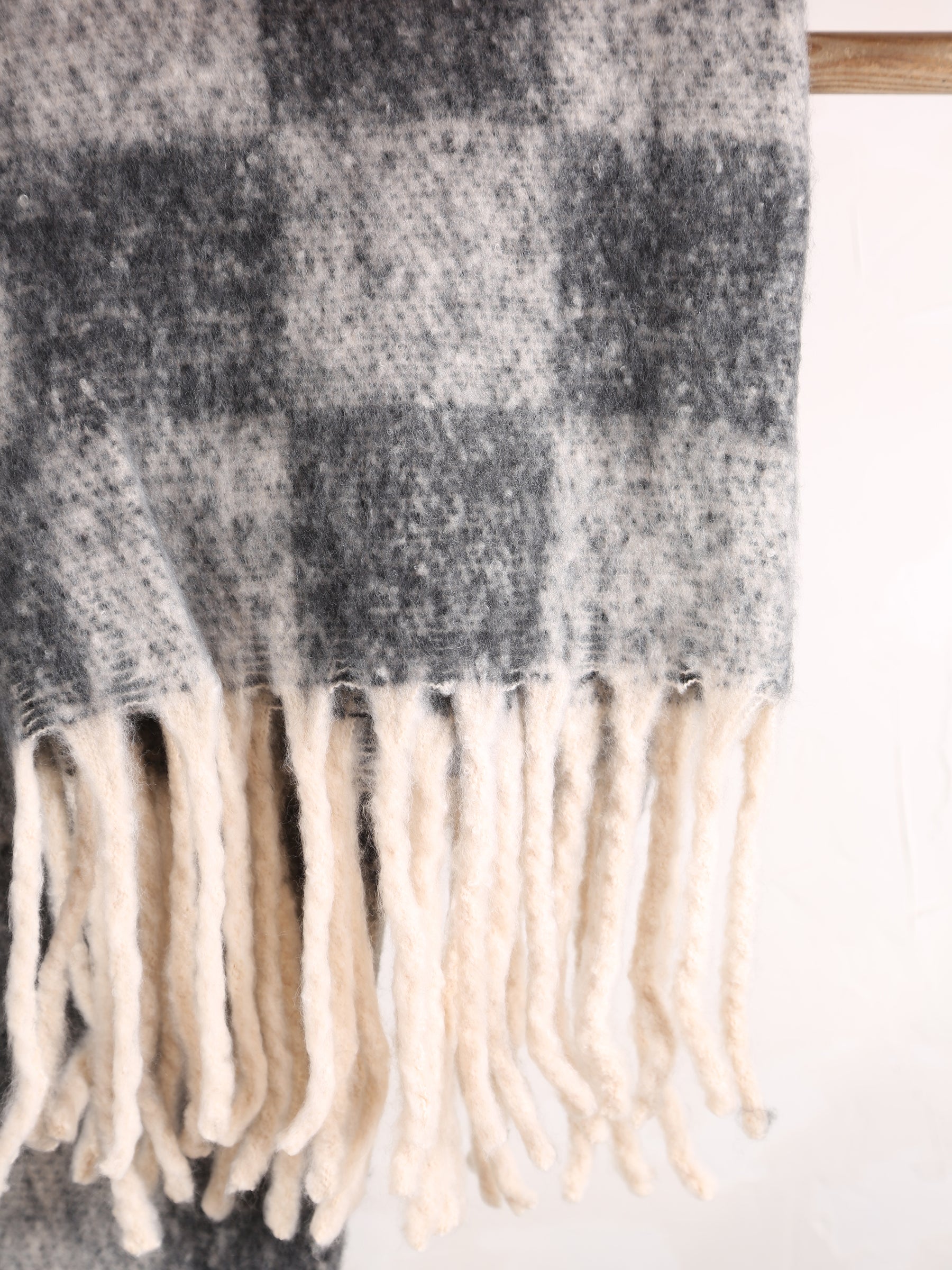 Isabel Recycled Checked Fringed Throw - Ardoise