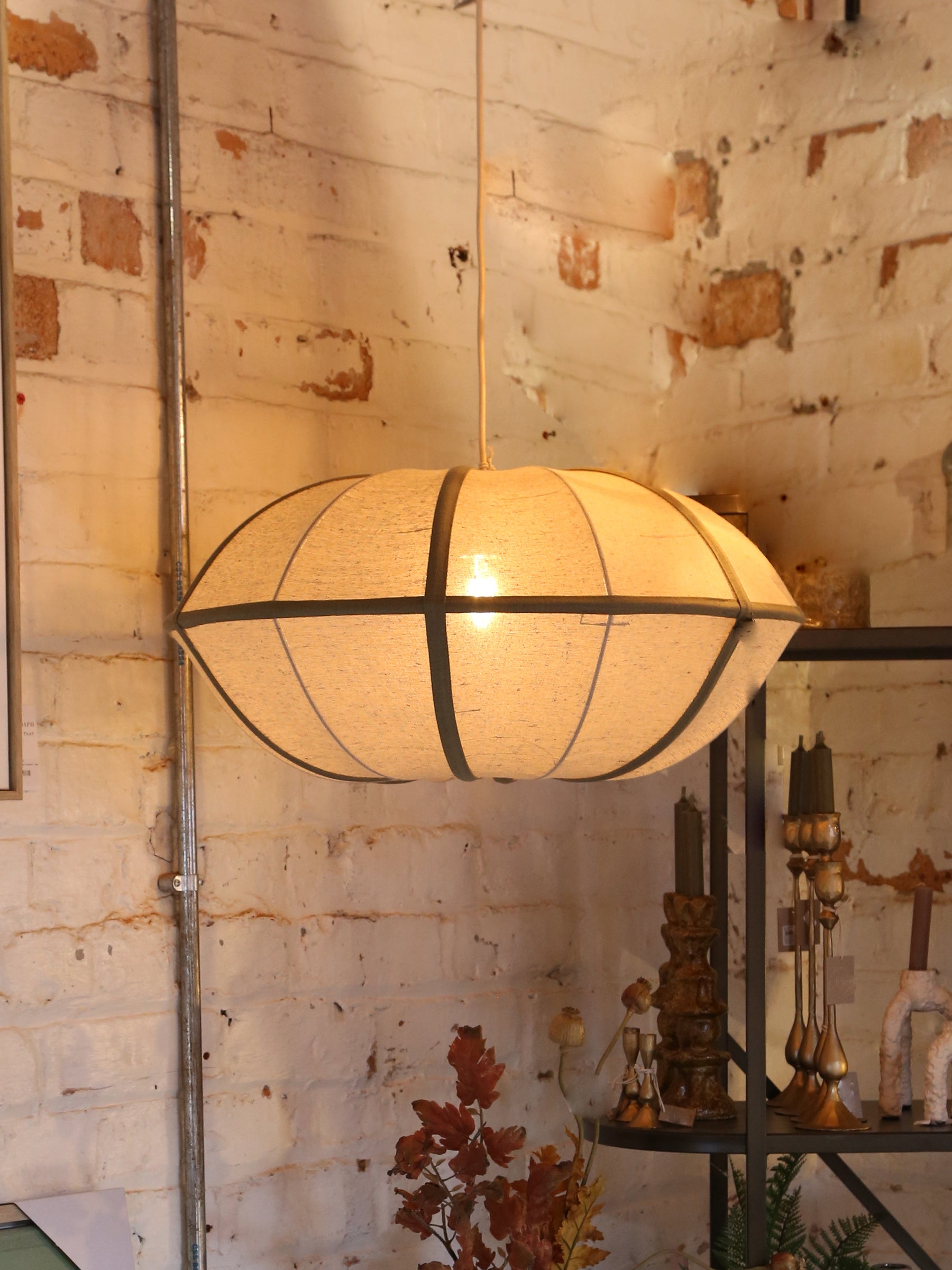 Mirleys Natural Linen Hanging Lamp - Olive, Crème, Beige - 2 Sizes Available