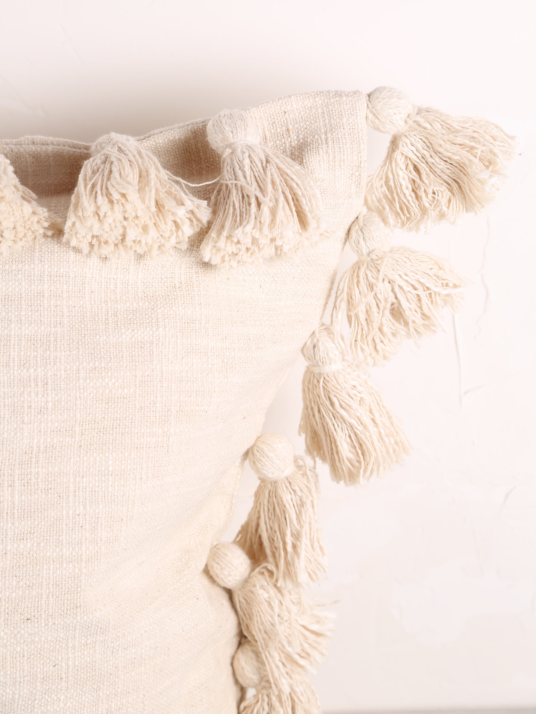 Woven Cushion With Tassels - Ecru White - 2 Sizes Available