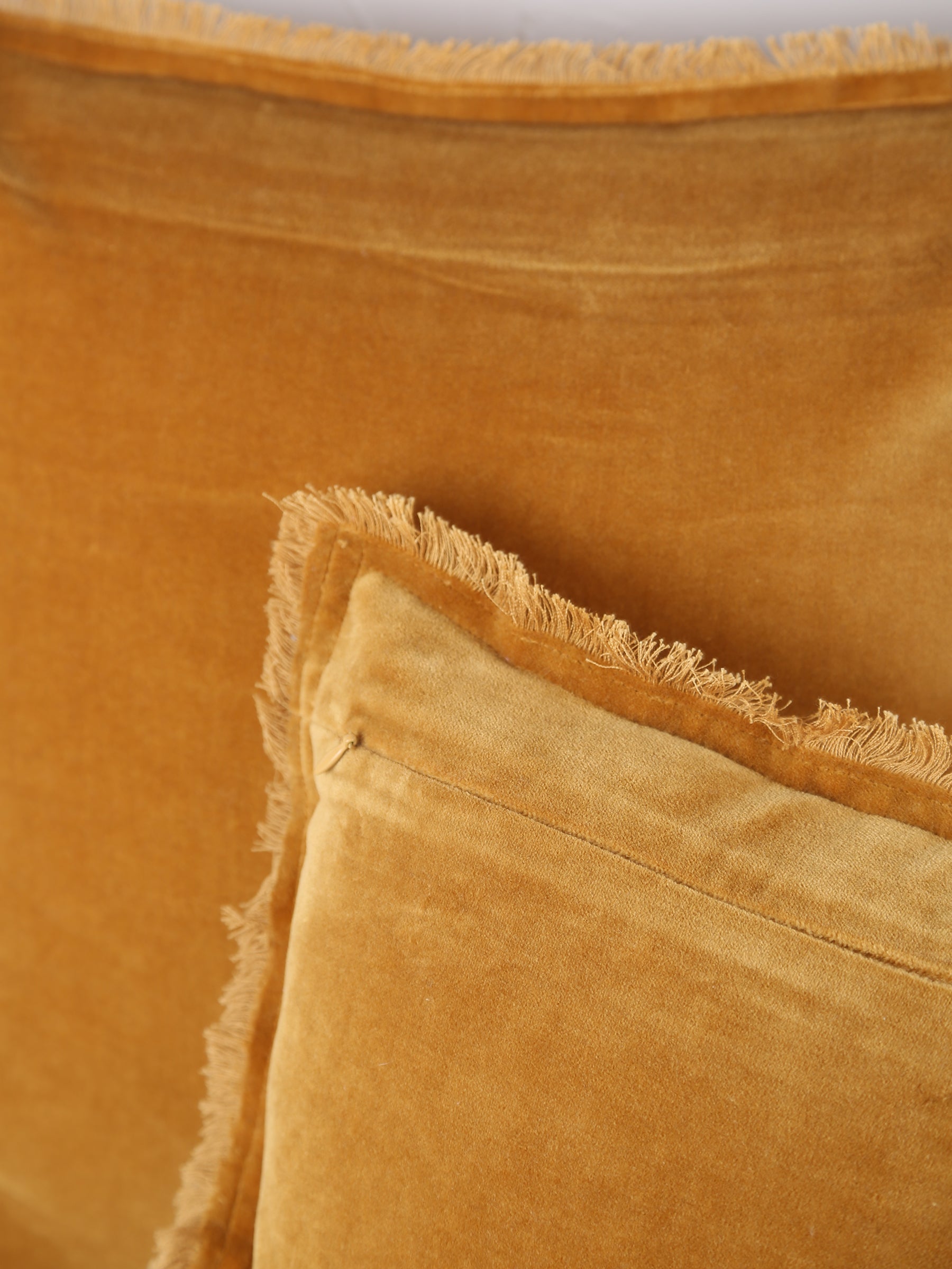 Fara Fringed Velvet Cushion - Saffron - 3 Sizes Available
