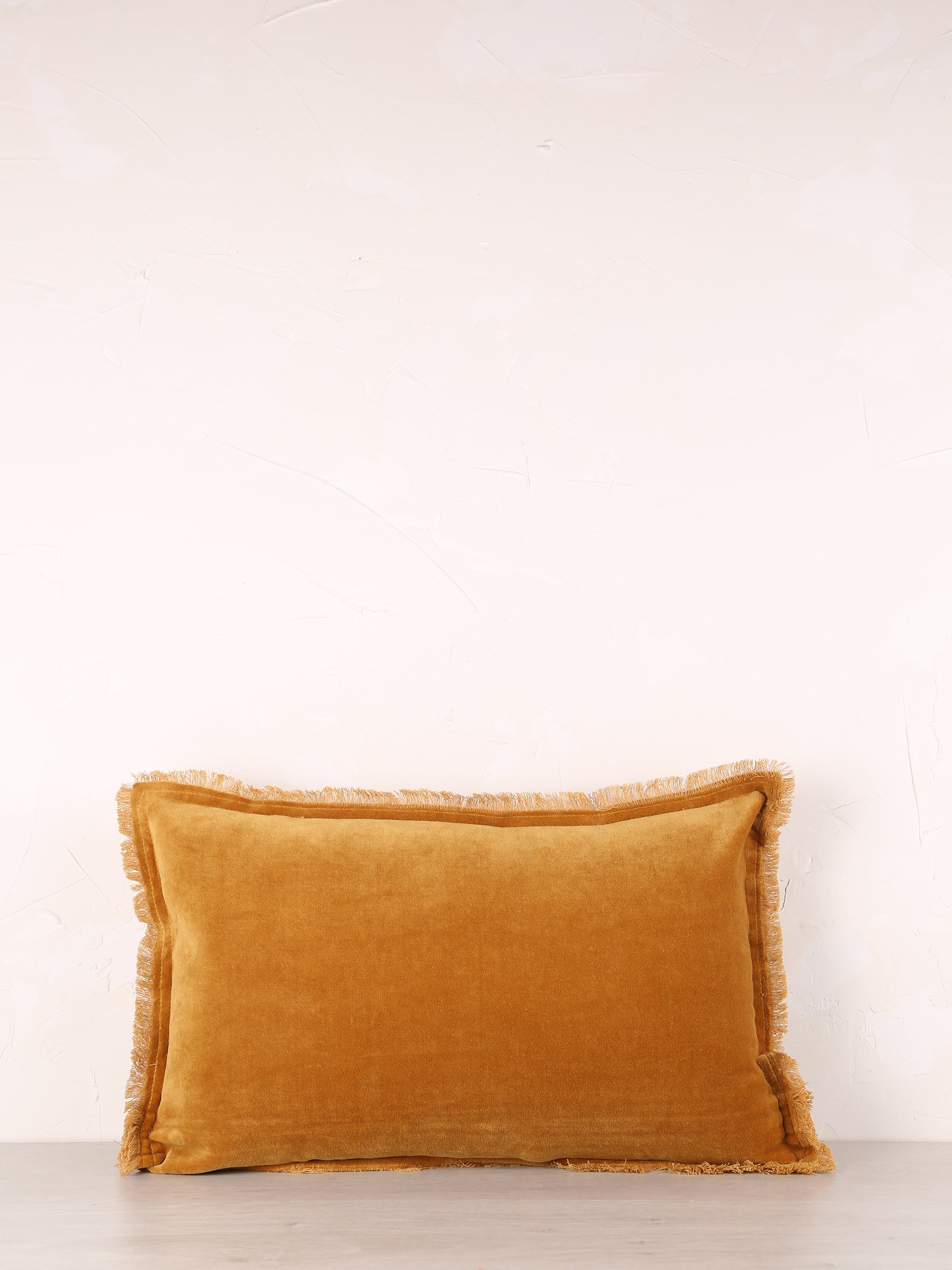 Fara Fringed Velvet Cushion - Saffron - 3 Sizes Available