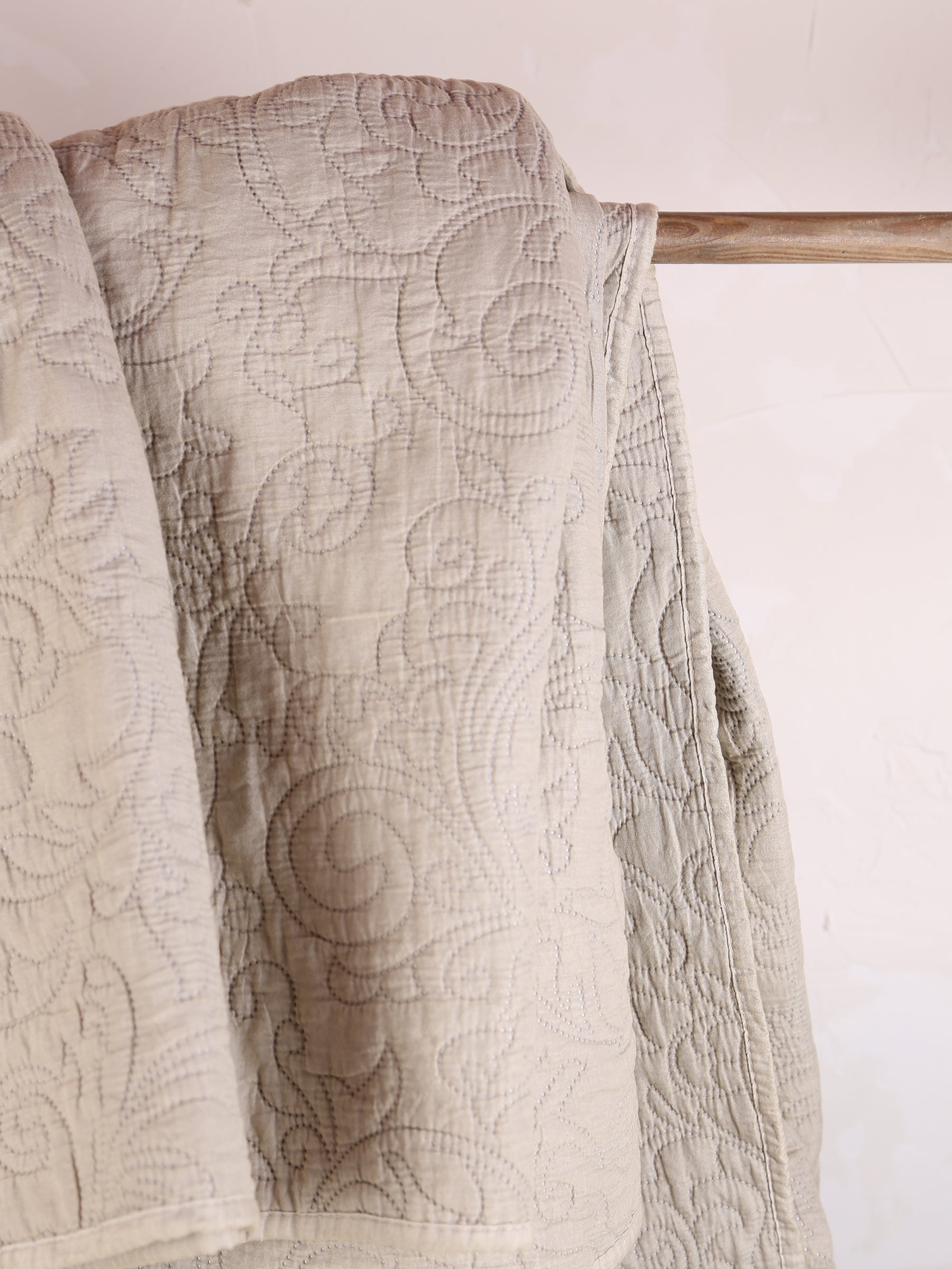 Isabelle Quilted Embroidered Bedspread - Eucalyptus Grey