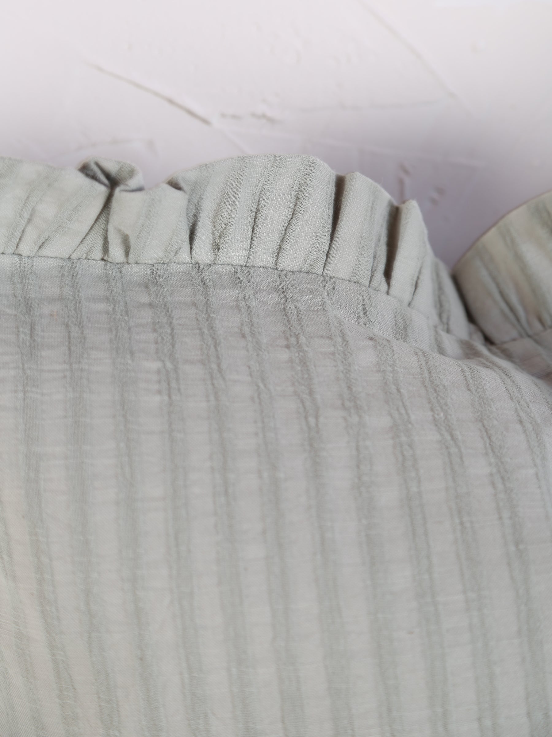 Rubie Ruffled Stripe Cotton Cushion - Silver Green