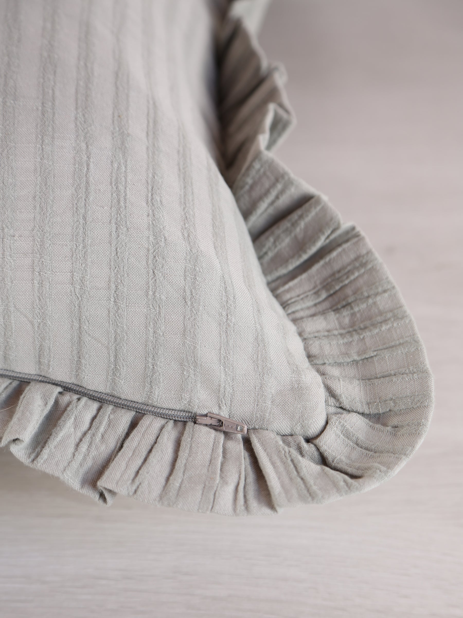 Rubie Ruffled Stripe Cotton Cushion - Silver Green