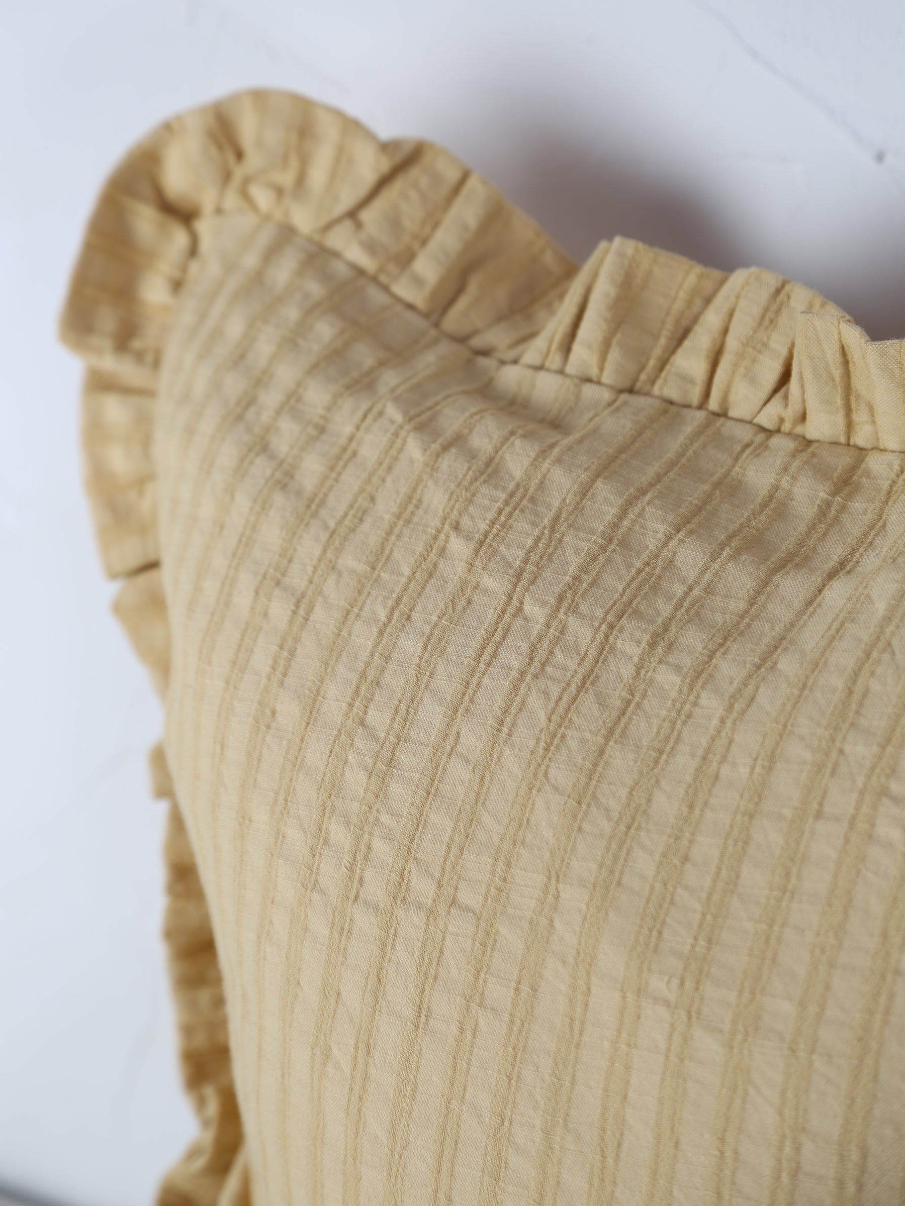 Rubie Ruffled Stripe Cotton Cushion - Light Yellow