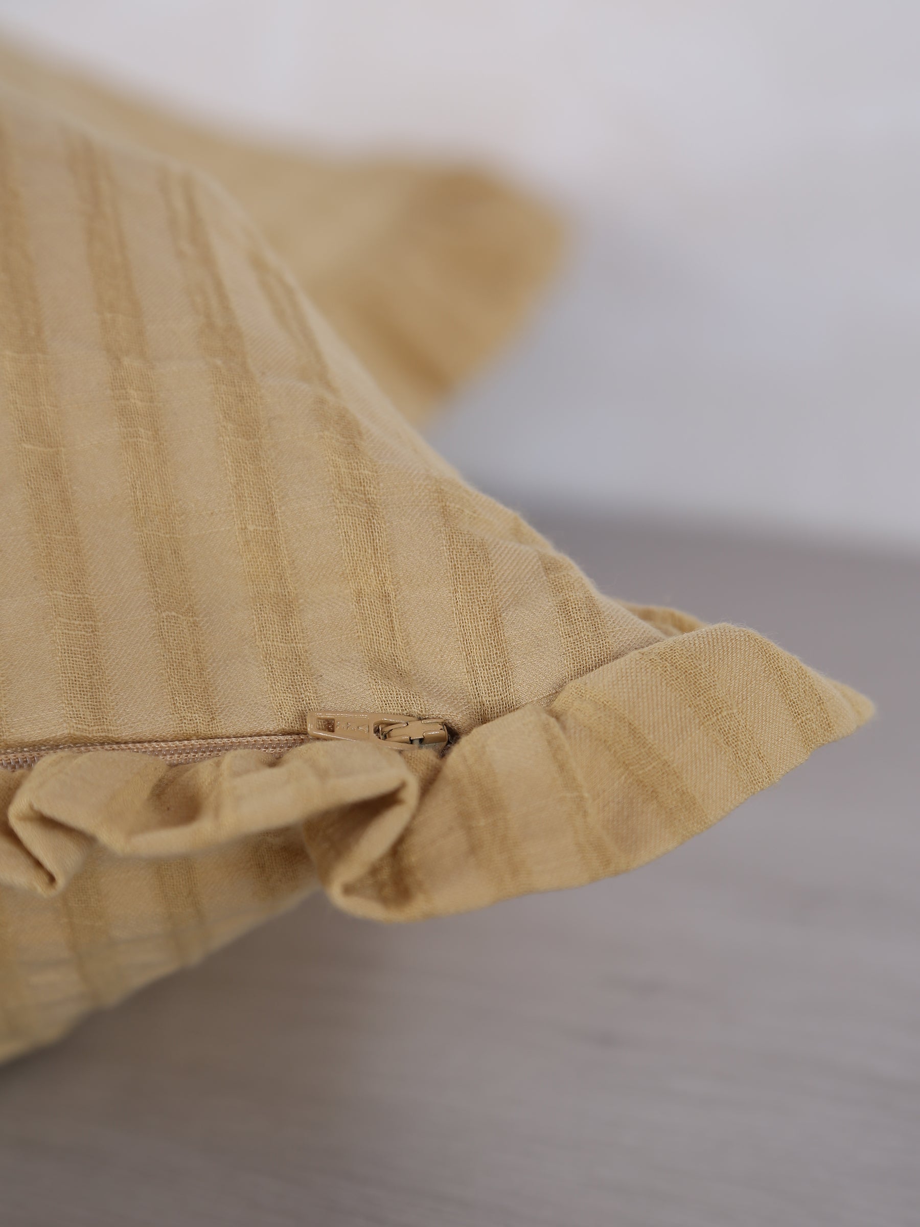 Rubie Ruffled Stripe Cotton Cushion - Light Yellow