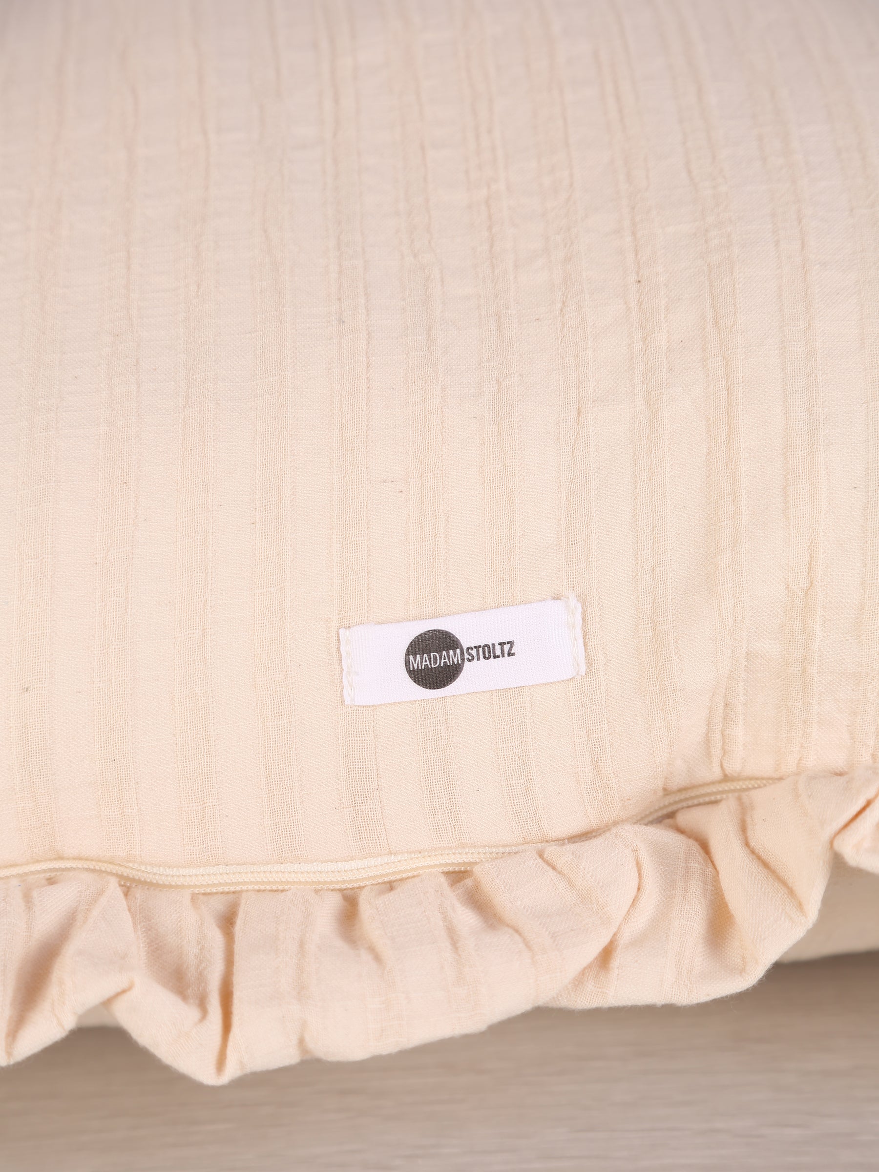 Rubie Ruffled Stripe Cotton Cushion - Eggnog