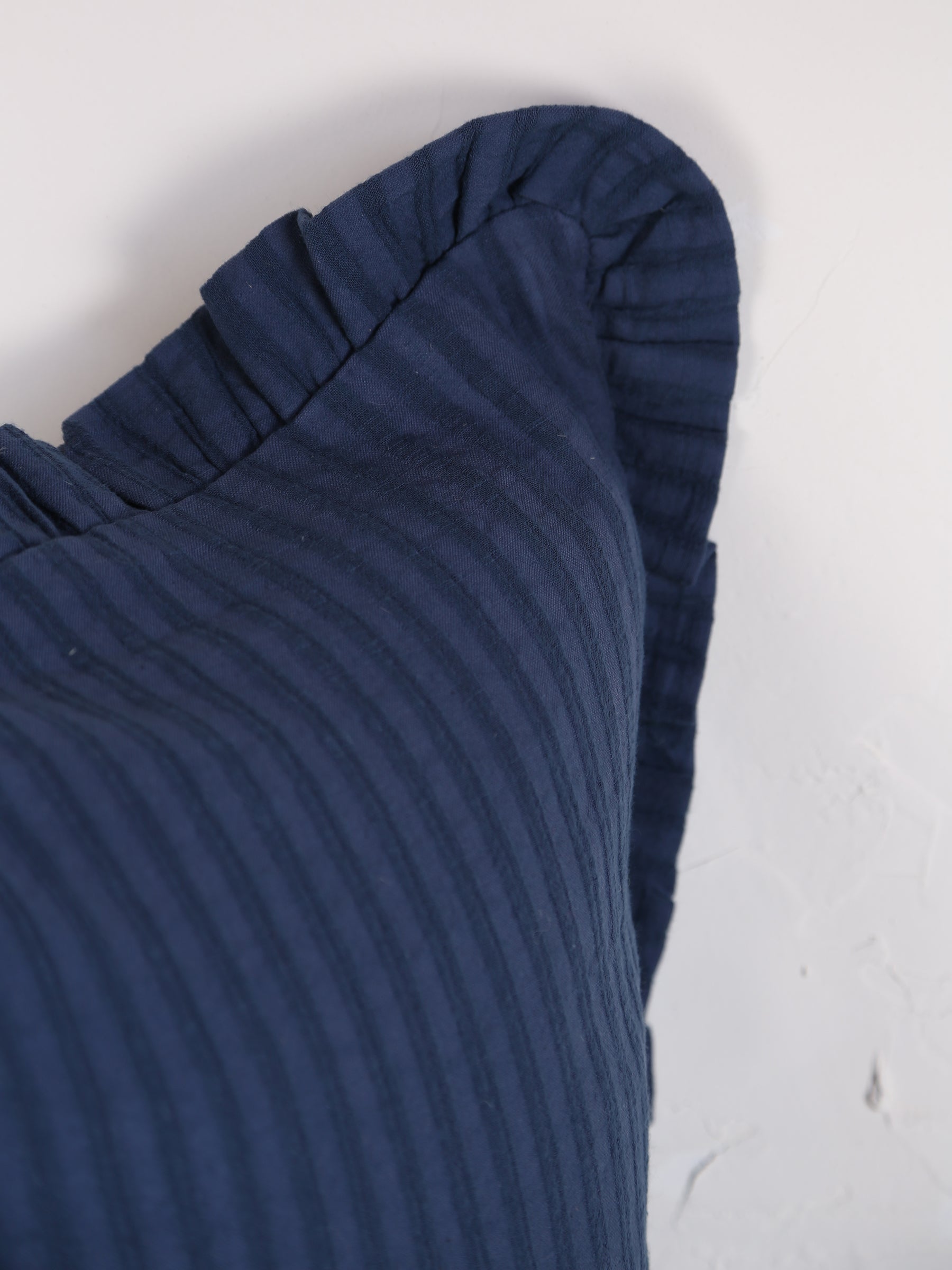 Rubie Ruffled Stripe Cotton Cushion - Dark Blue