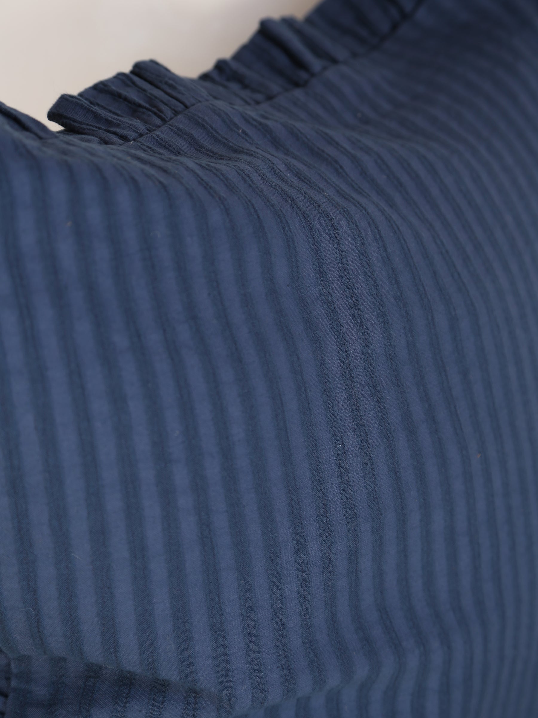 Rubie Ruffled Stripe Cotton Cushion - Dark Blue